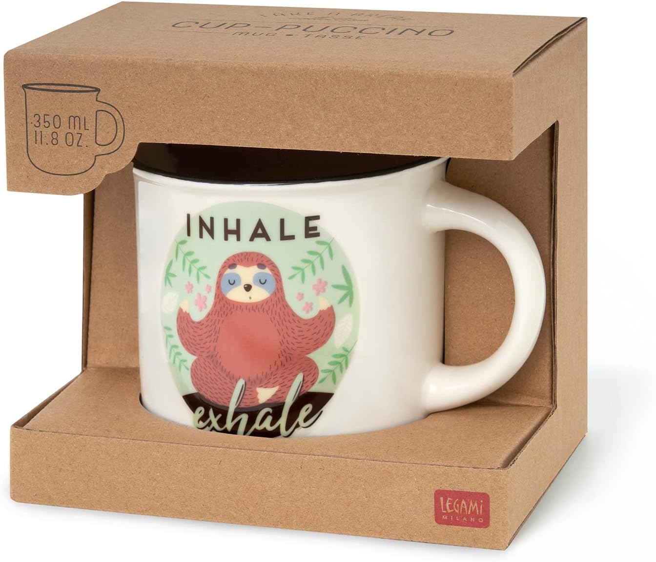 Legami - Puccino Mug, New Bone China Mug, Sloth, Good Morning Collection, Capacity 350 ml, Dishwasher Safe, Microwave Safe
