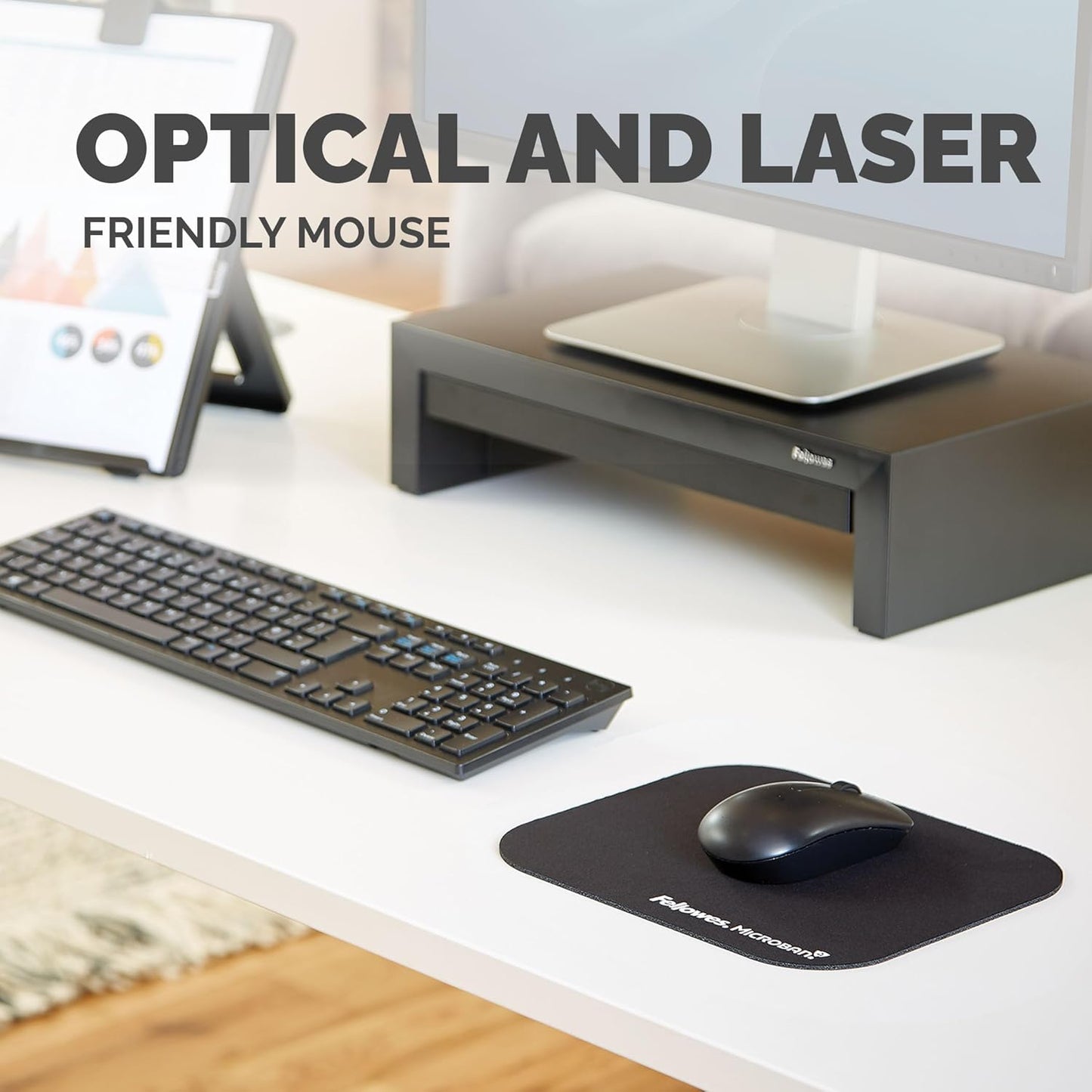 Fellowes Mouse Mat with Non-Slip Rubber Base - Mouse Pad with Antibacterial Protection - Suitable for Both Optical and Laser Mice - 199 x 232 x 2mm