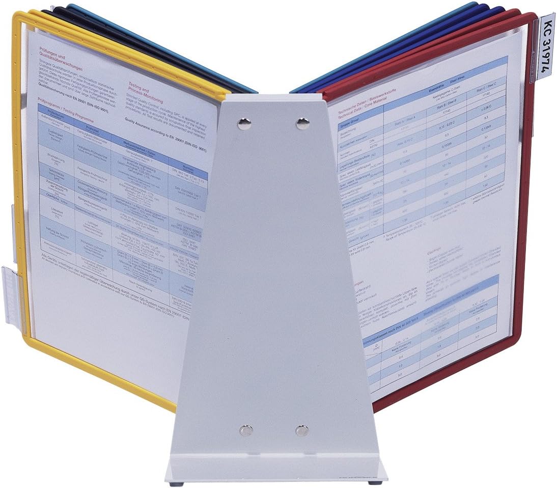 Durable VARIO Display Panel Desk Unit | 10 Panels and Tabs in Assorted Colours | Ideal for Storing and Display ing A4 Documents