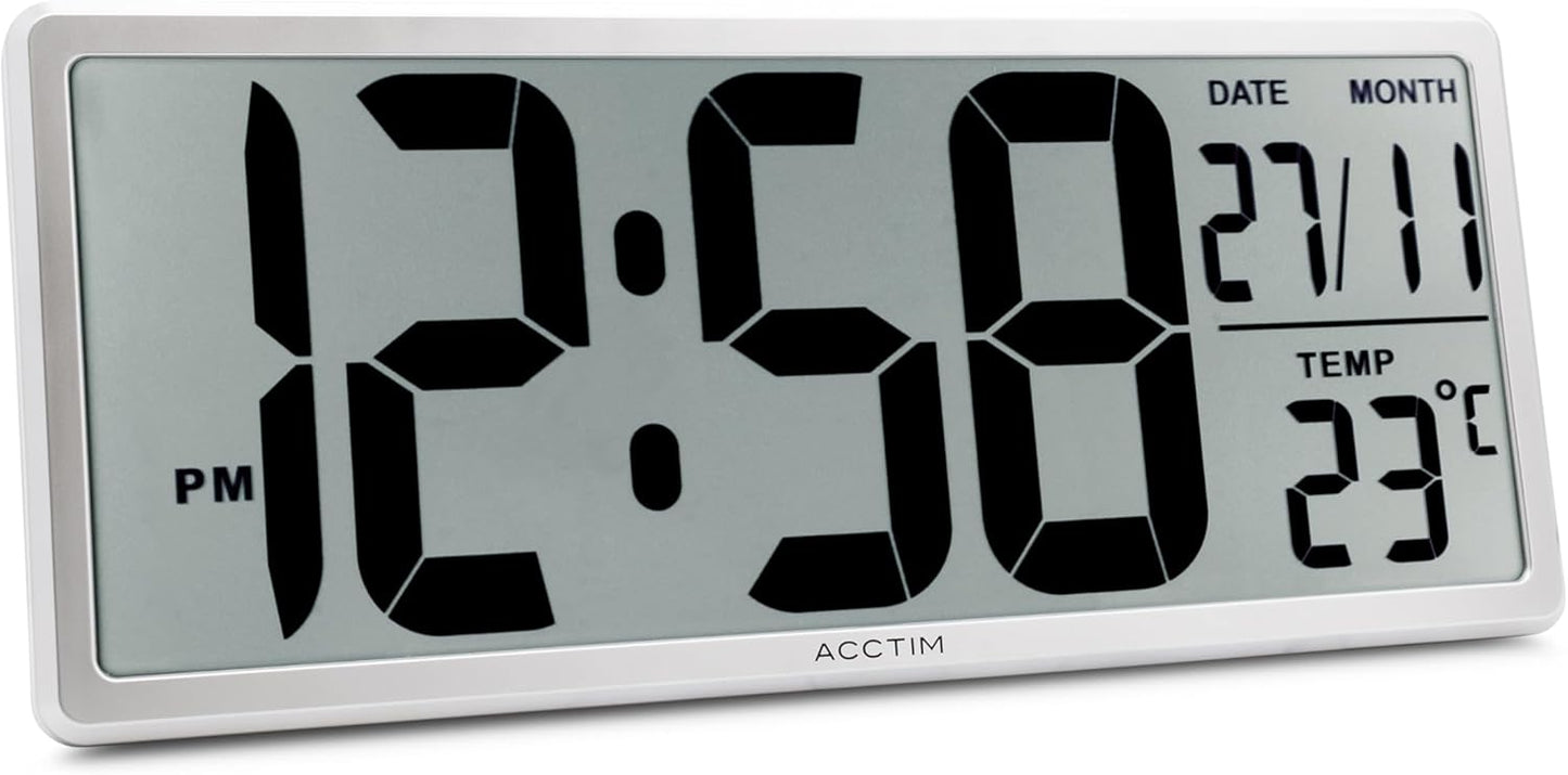 Acctim Date Keeper Jumbo LCD Wall/Desk Silver Clock with Autoset Technology