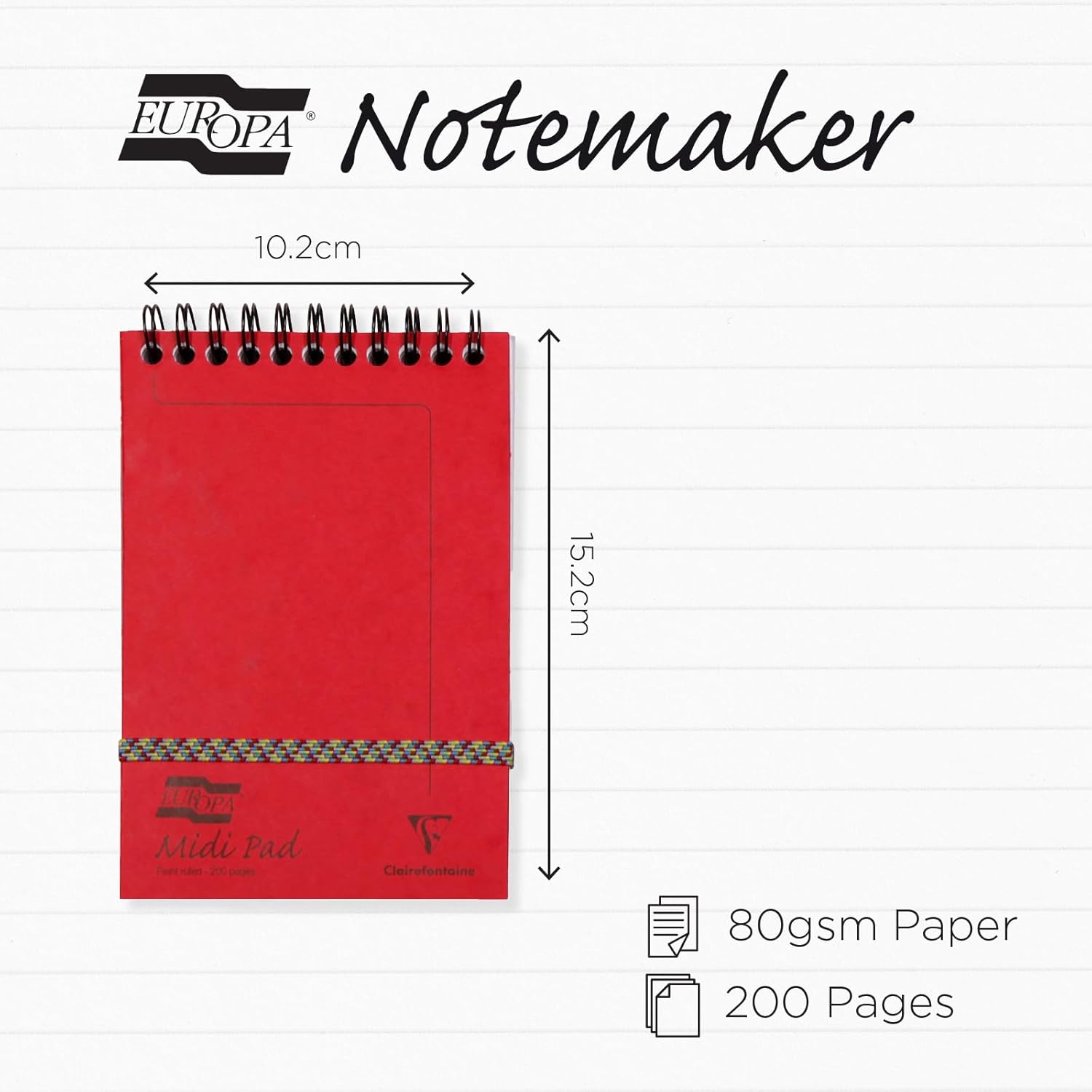 Clairefontaine 4935Z Pack of 10 Headed Spiral Pads with Europa Midi Pad - 10.2x15.2 cm - 200 Detachable Lined Pages - Random Colour Glossy Card Covers