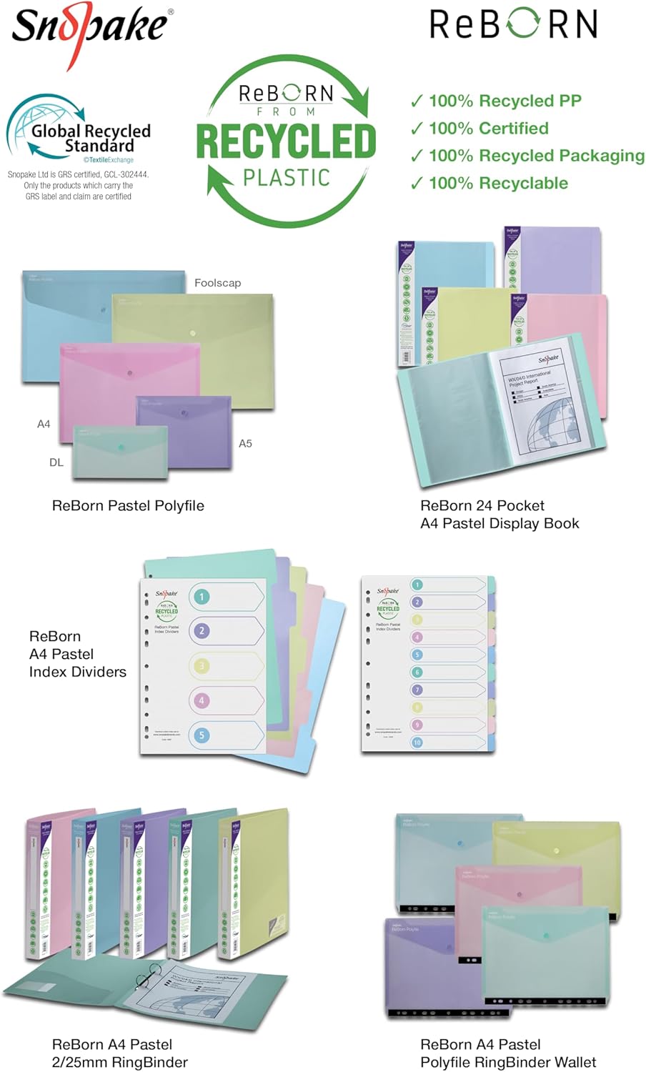 Snopake Reborn Polyfile A5 AST Pk5