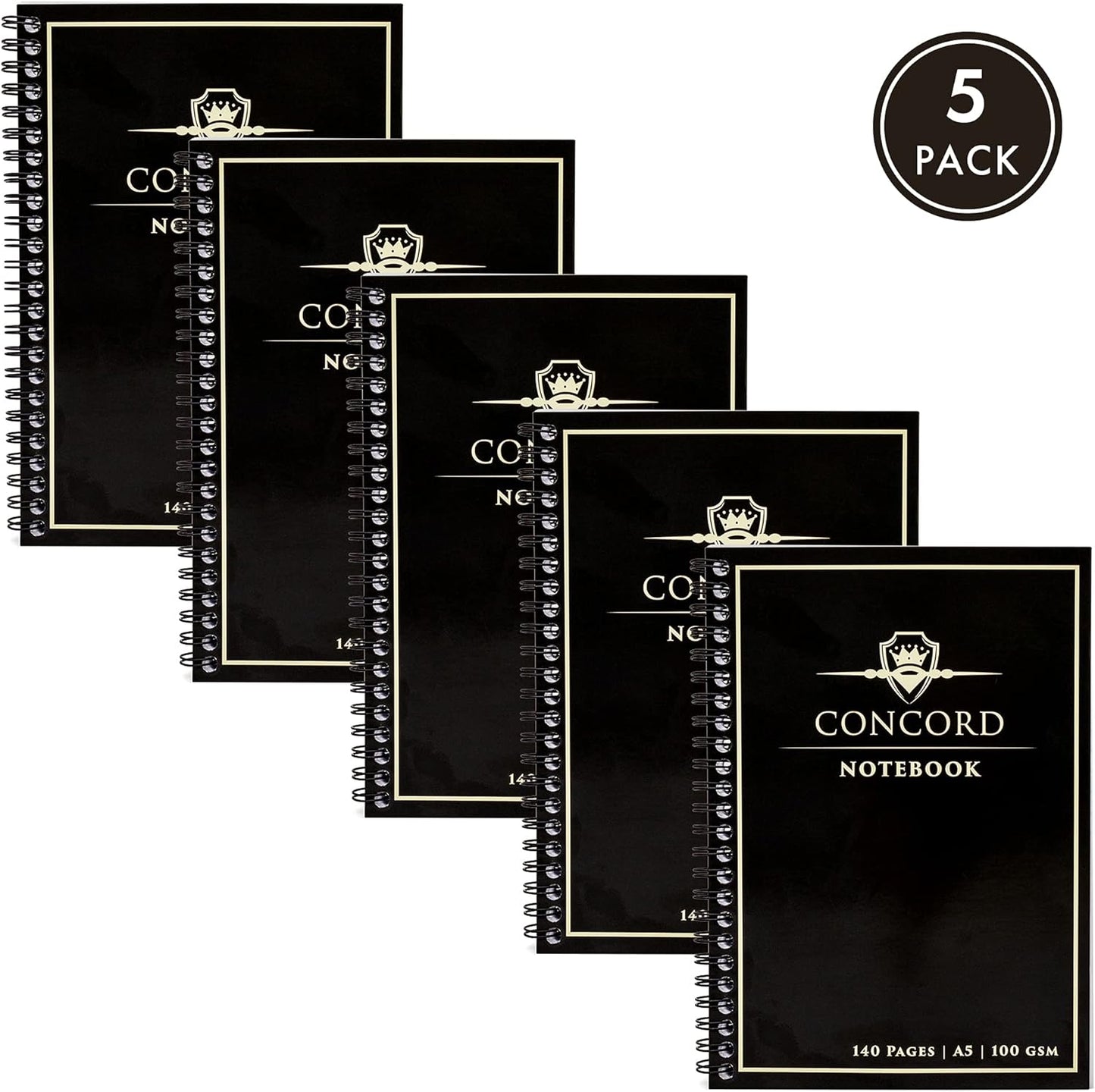 Pukka Pad, Concord 5-Pack A5 Wirebound Jotta Notebook - 140 Pages - Black, 14.8 x 21cm