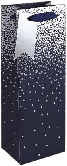 Clairefontaine 30864-4Cpack Set of 6 Excellia Gift Bags Bottle Size 12.7 x 9 x 35.5 cm 210 g Silver Star on Silver Background Gift Packaging Bottle