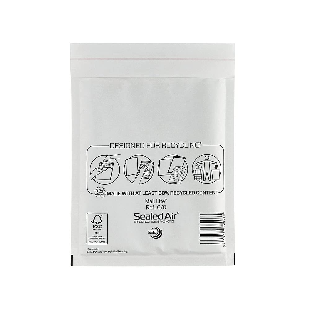 Mail Lite Padded Envelopes - Bubble Envelopes | White / Gold (C/0 (150 x 210mm) - Box of 100, White