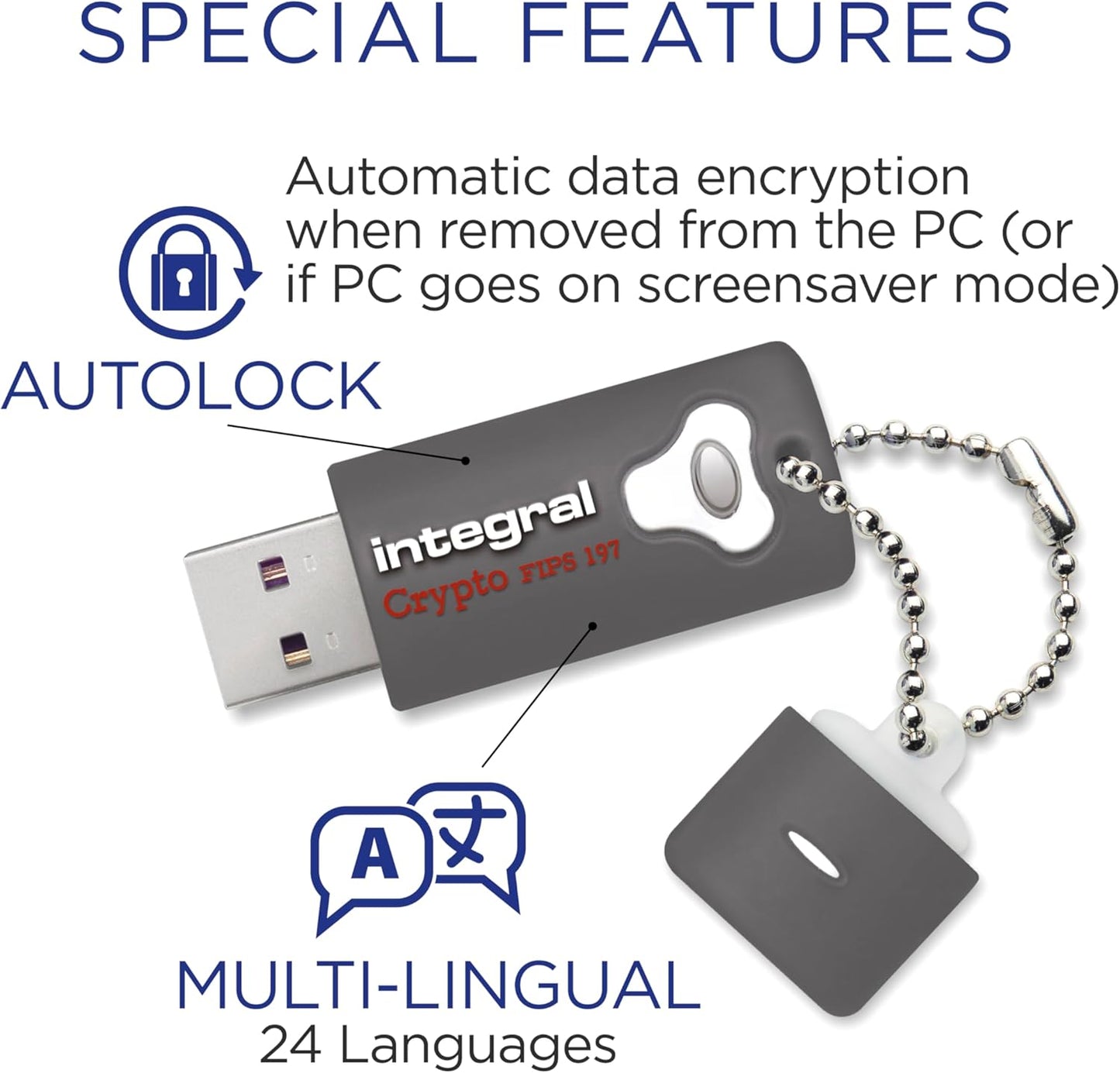 Integral 8GB Crypto-197 256-Bit Hardware Encrypted 3.0 USB Secure Flash Memory Drive - Certified to FIPS 197, Protection & Rugged Double-layer Waterproof Design XTS- AES