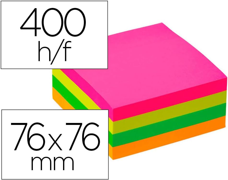 Q-Connect 76x76mm FSC Fluorescent Removable Sticky Note Pad with 400 Sheets.