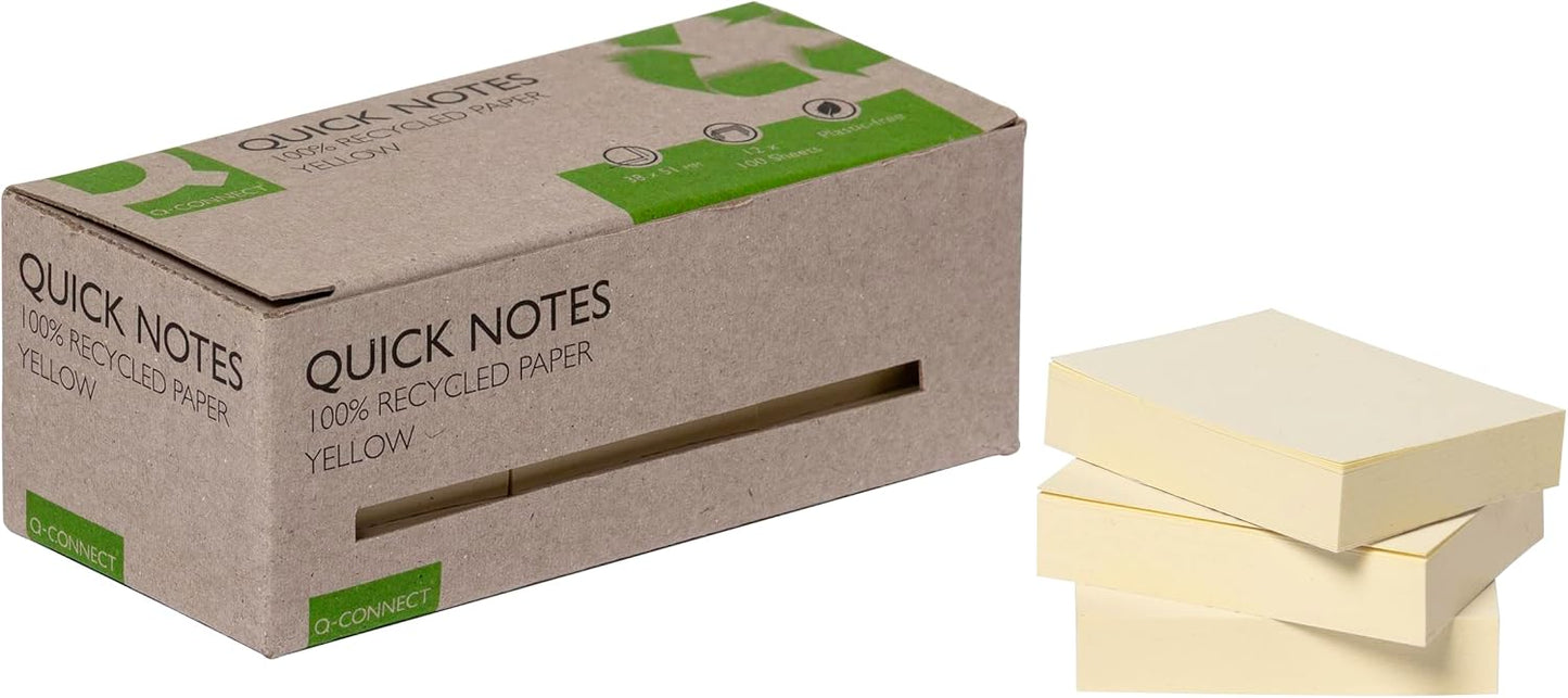 Q-Connect Recycled Notes 38x51mm Yellow (Pack of 12) KF17323