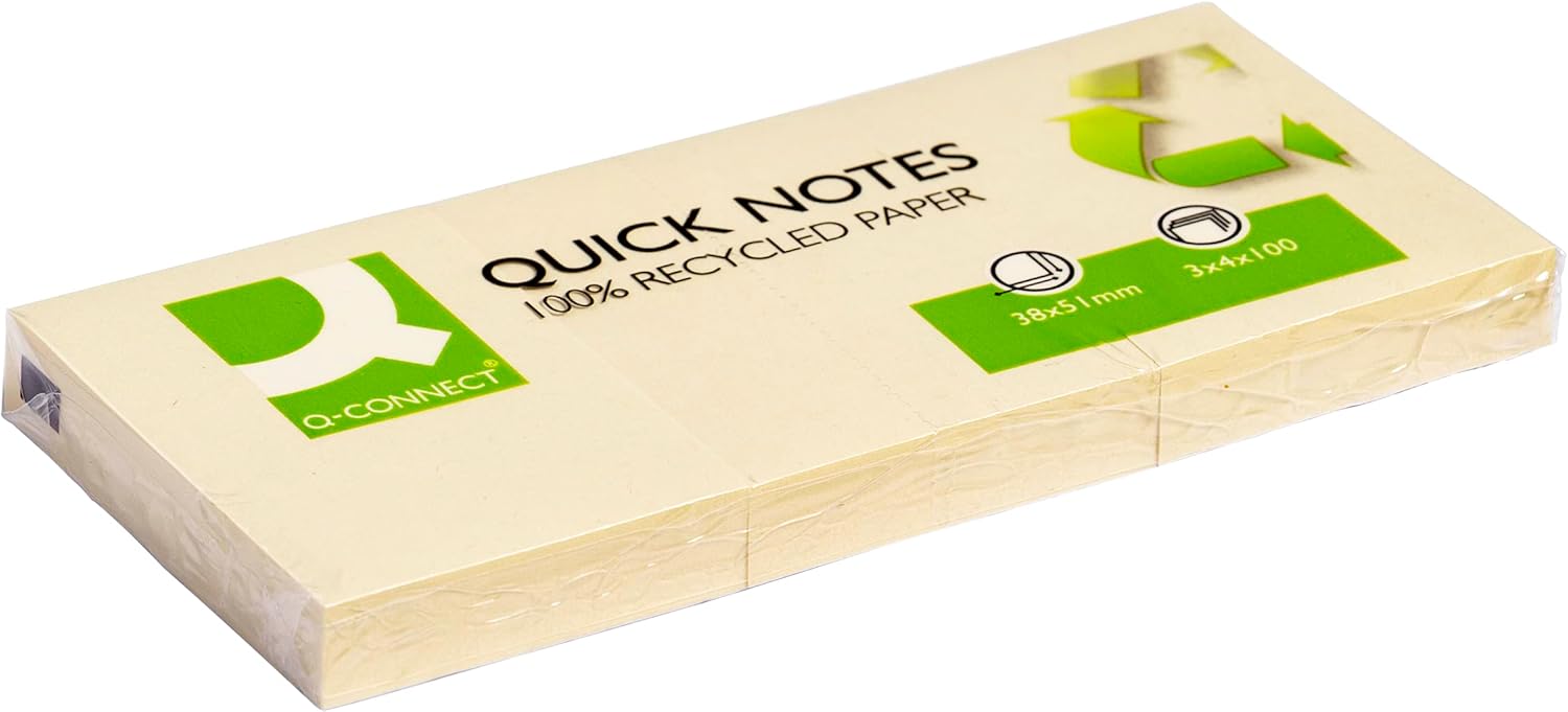 Q-Connect Quick Notes Recycled 38x51mm Yellow (Pack of 12) KF22367