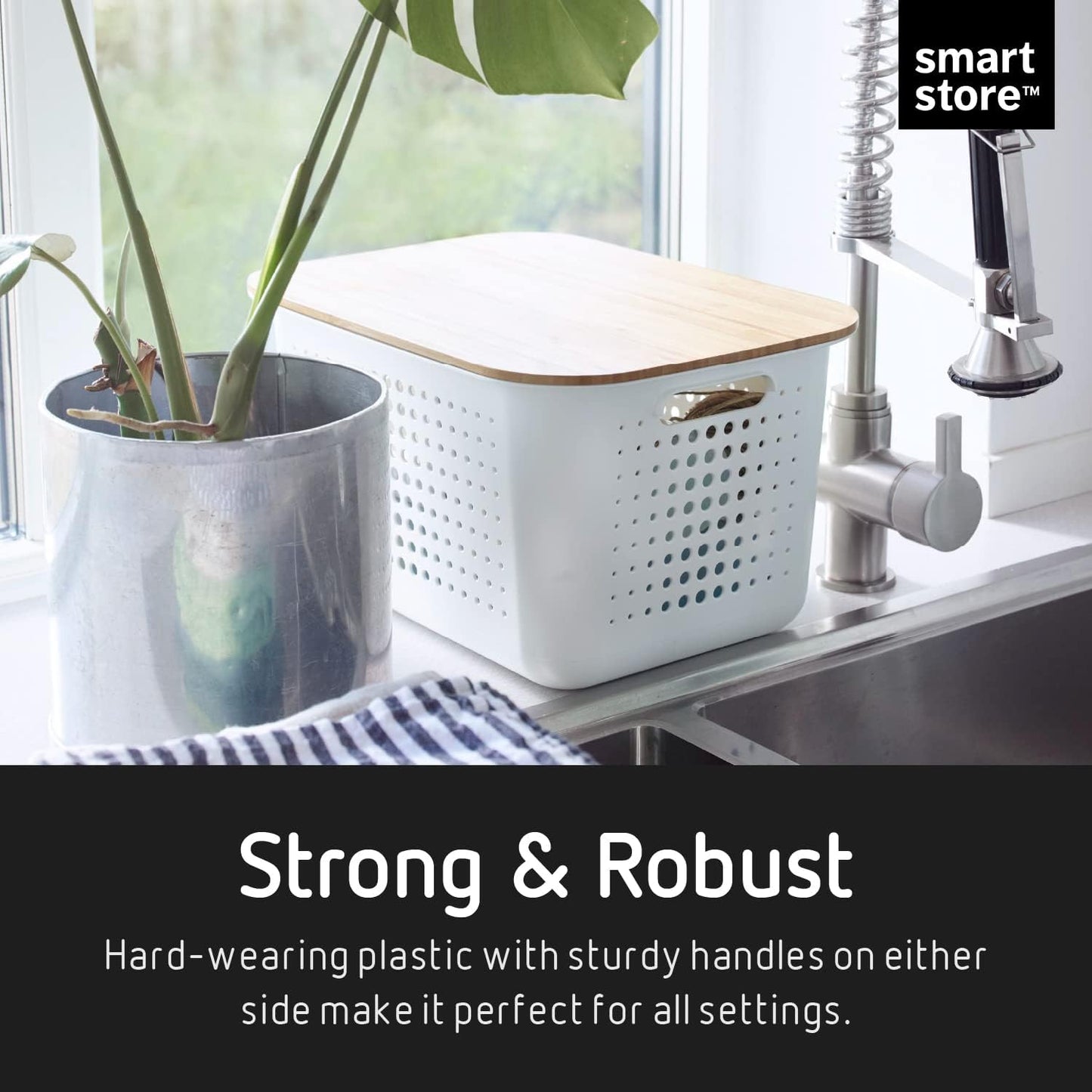 SmartStore 13L Recycled Plastic Storage Basket with handles - Taupe - Stackable and Nestable - 10 Year Guarantee - BPA Free - Medium basket - L37 x W28 x H20 cm