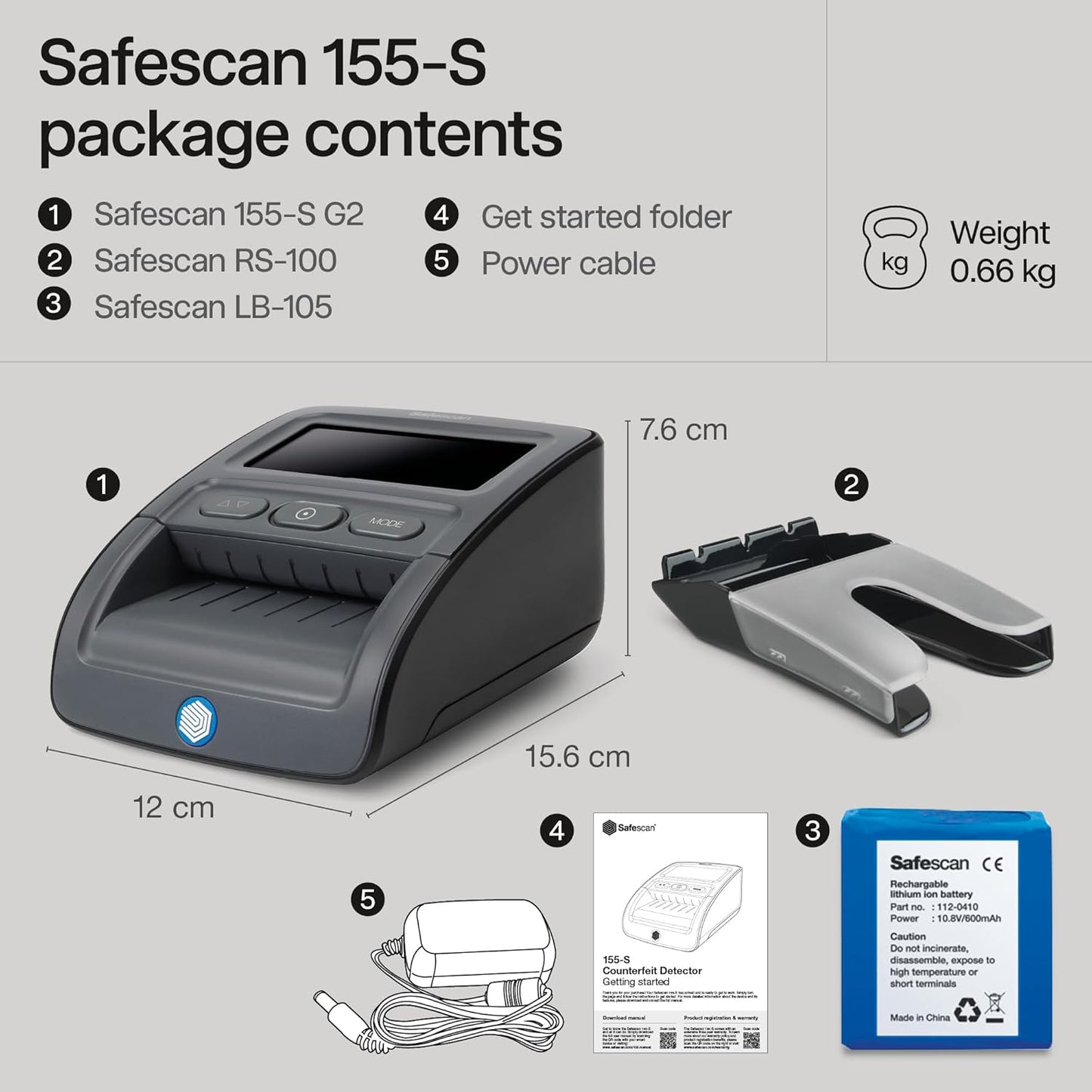 Safescan 155-S Complete Portable Counterfeit Money Detector That verifies banknotes - Money Machine with 7-Point Detection - 100% Accurate Money Checker Machine with Included Battery and Note Stacker