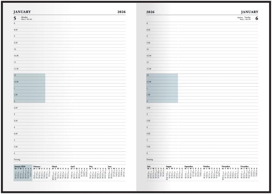 Collins 'Desk' 13 Month Mid/Academic Year Planner, July 2025-July 2026-44M.99-2526- Day-to-Page Appointments Diary, A4 Hard Cover, Black