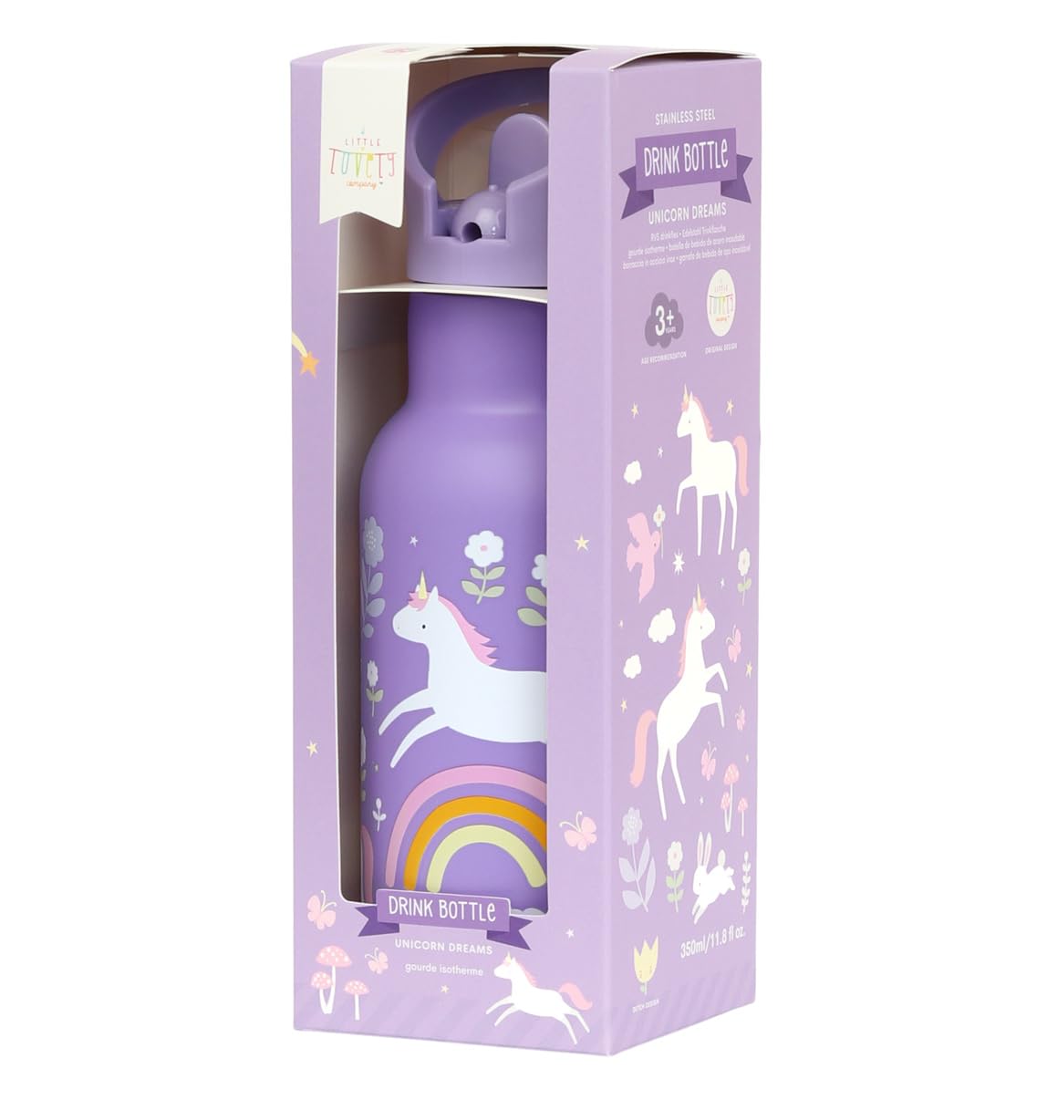 A LITTLE LOVELY COMPANY Stainless Steel Drinking Bottle for Children, Vehicles (Purple