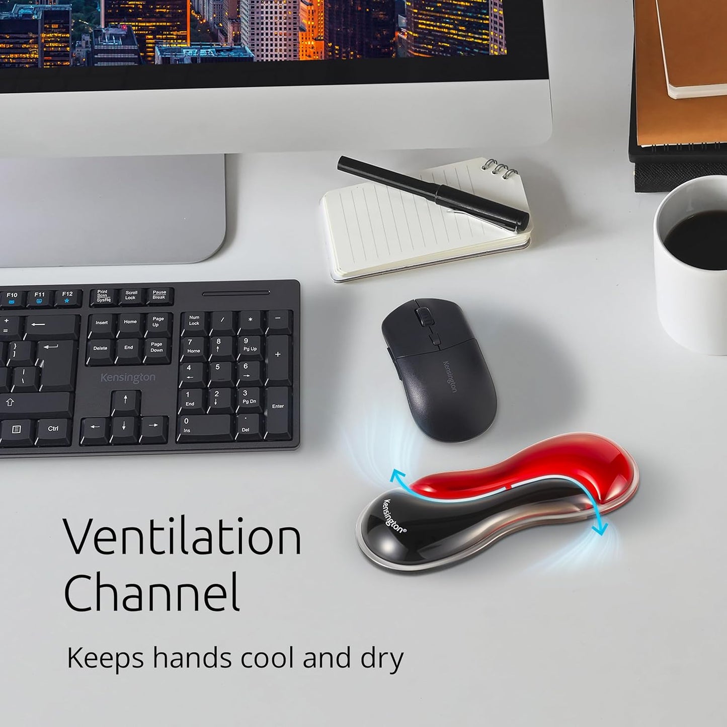 Kensington Slim Duo Gel Mouse and Trackball Wrist Rest, 192 x 72 x 22mm, Ergonomic Support for Wrist Strain and Discomfort, Compatible with Low Profile Mice and Trackballs, Black/Red (K62440WW)