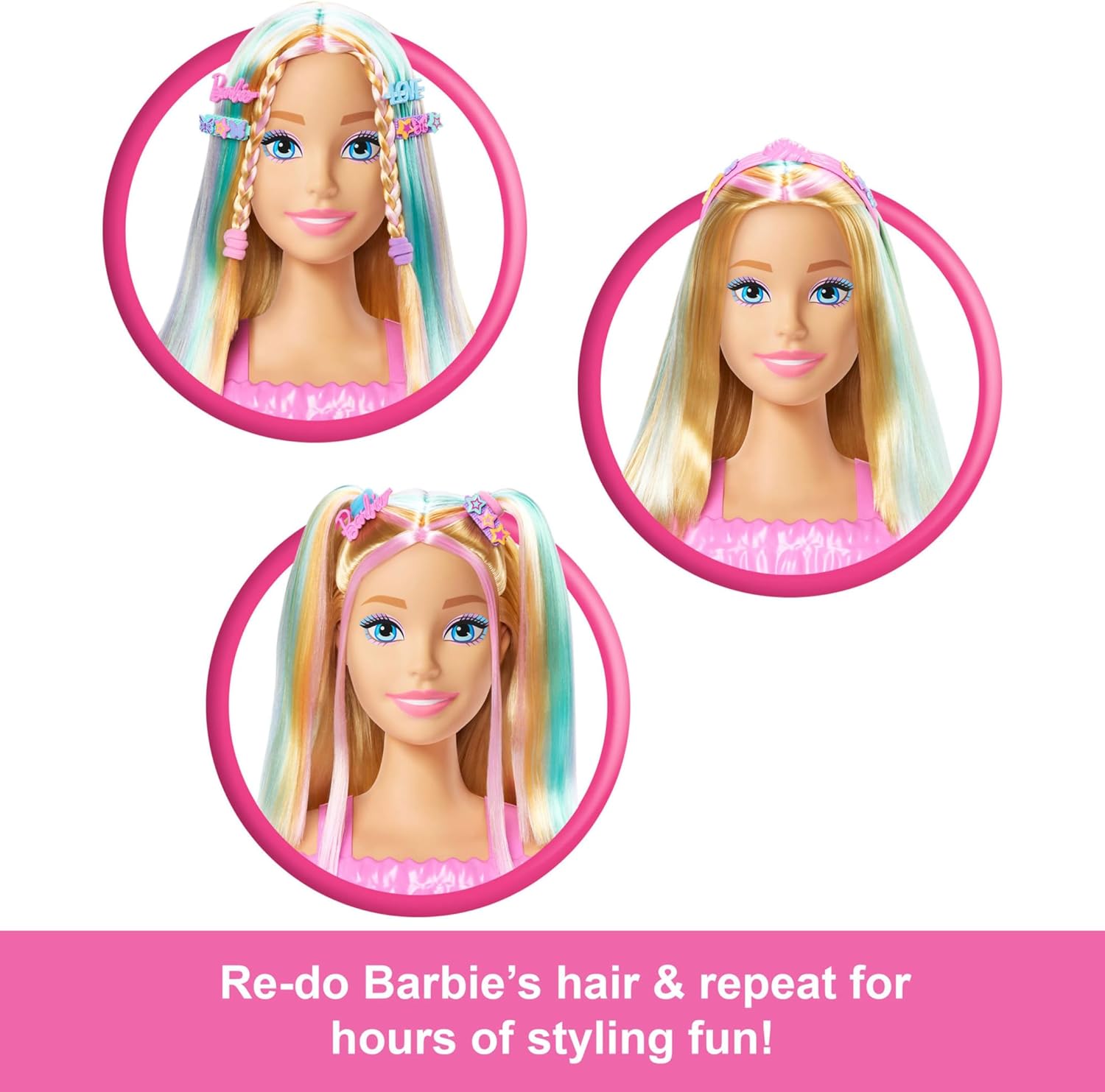 Barbie Doll Styling Head with 20+ Hair Styling Accessories Including Star & Butterfly Color Change Hair Clips, JFG81