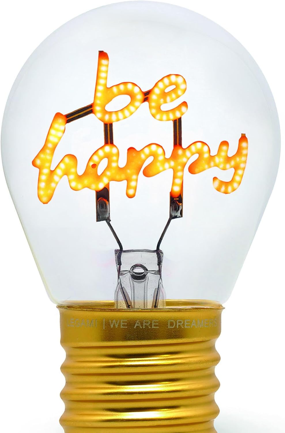 LEGAMI - Light Bulb Shaped Table Lamp, Rechargeable with USB Cable, Wireless, Bulbs Fiction, Be Happy Theme, 6.8 x 10.3 cm