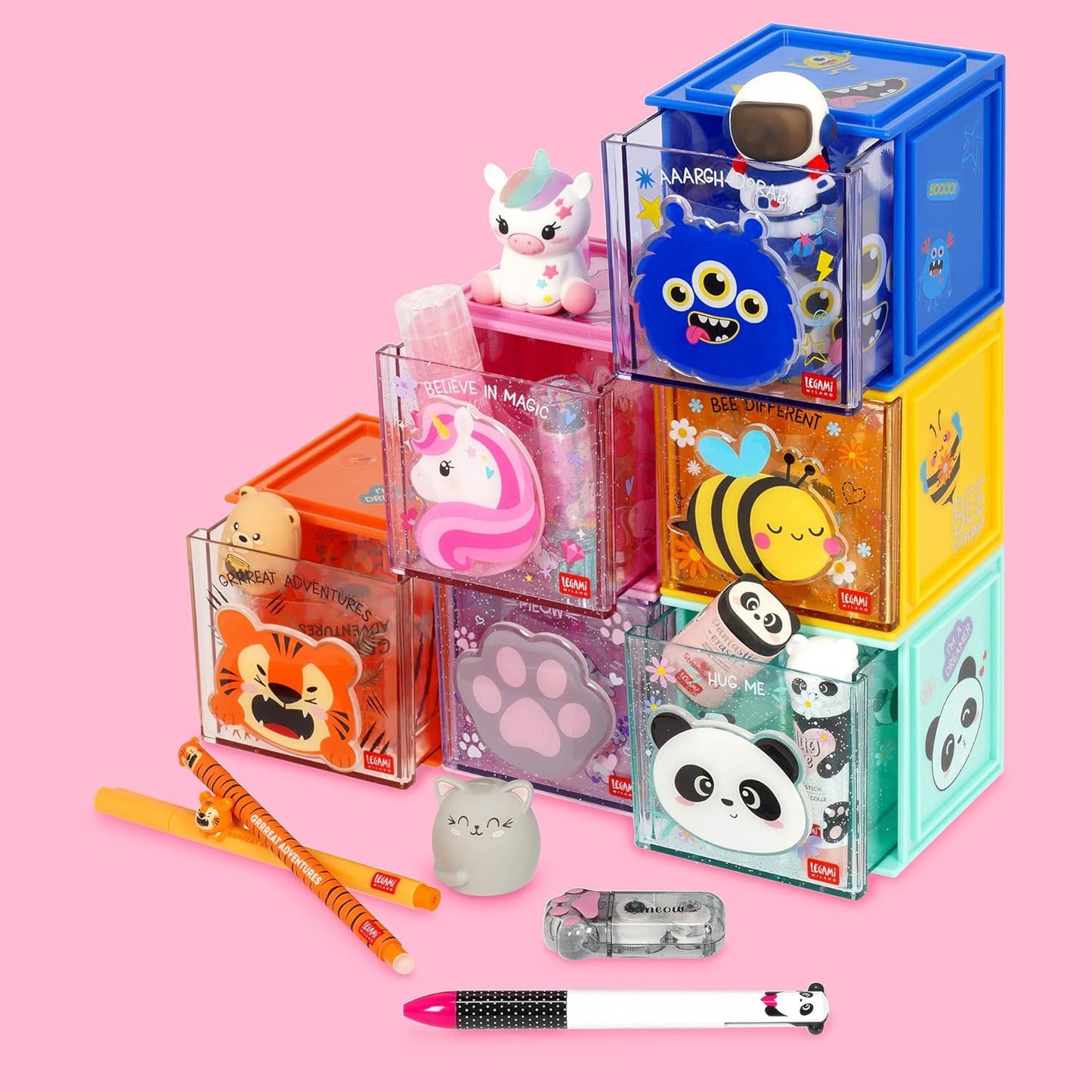 LEGAMI - Cutie Cubes Monster Desk Organiser Storage Box Sticker Sheet Included Stackable Multifunctional ABS 90 x 90 x 100 cm