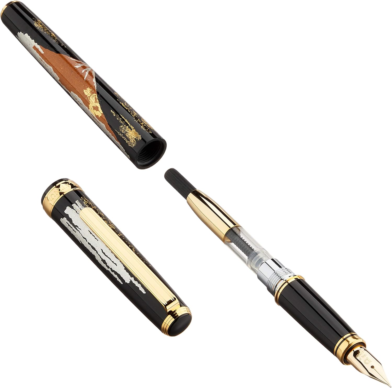 PLATINUM Penna stilografica giapponese VICOH KANAZAWA GOLD LEAF 18KT MT FUJI/Nib/Penna: F/Fatto a mano/Piuma in oro 18 carati, con confezione regalo/penna stilografica nera