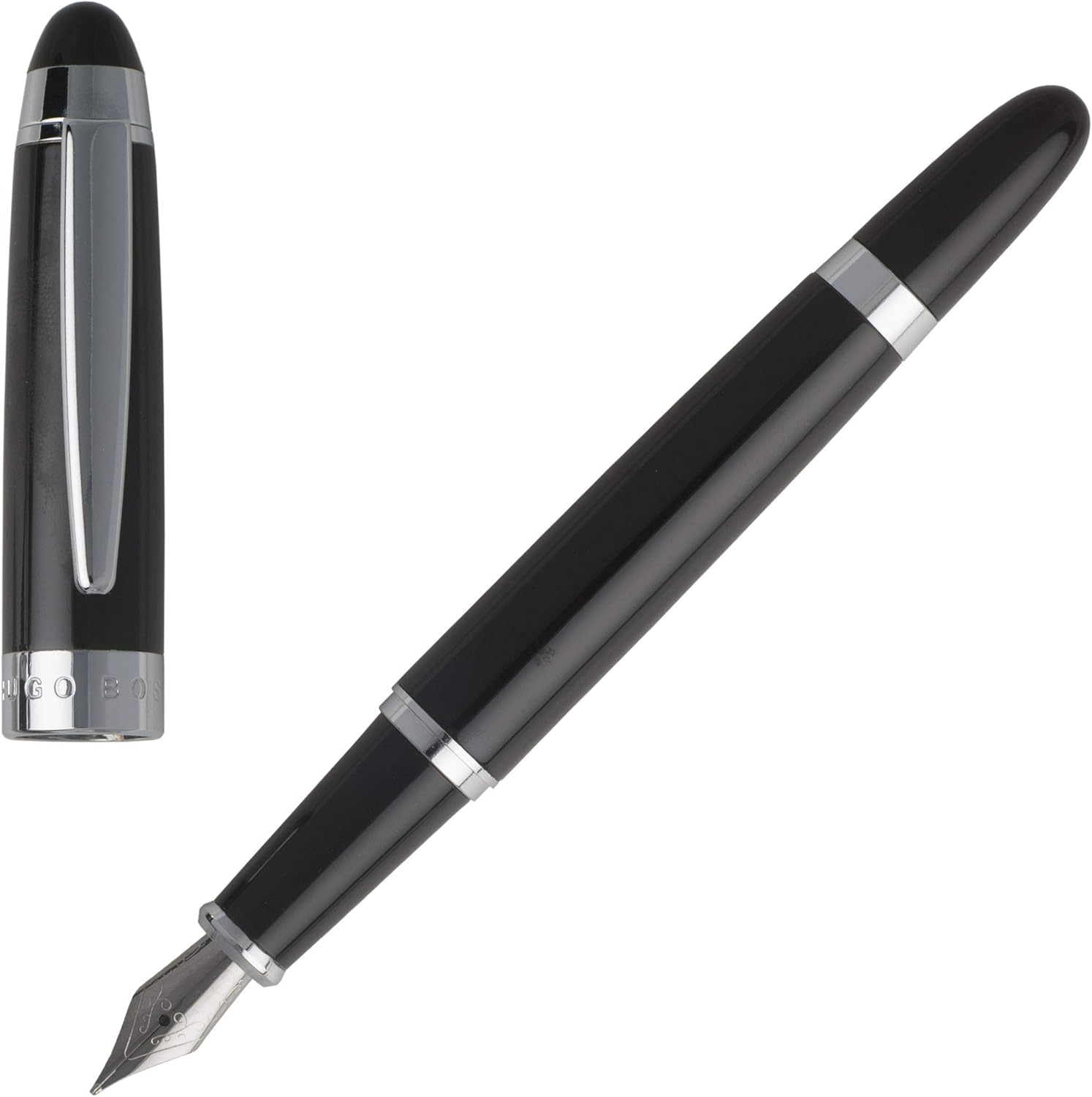 Hugo Boss ICON HPPR501 - Set di 2 penne stilografiche e penna roller in nero e argento, per uomini e donne, per tutte le occasioni, confezione da 1