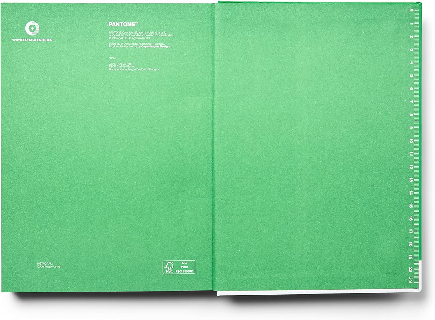 Copenhagen Design PANTONE Notebook L Unlined 96 Pages with Elastic Closure and Bookmark, Green 16-6340