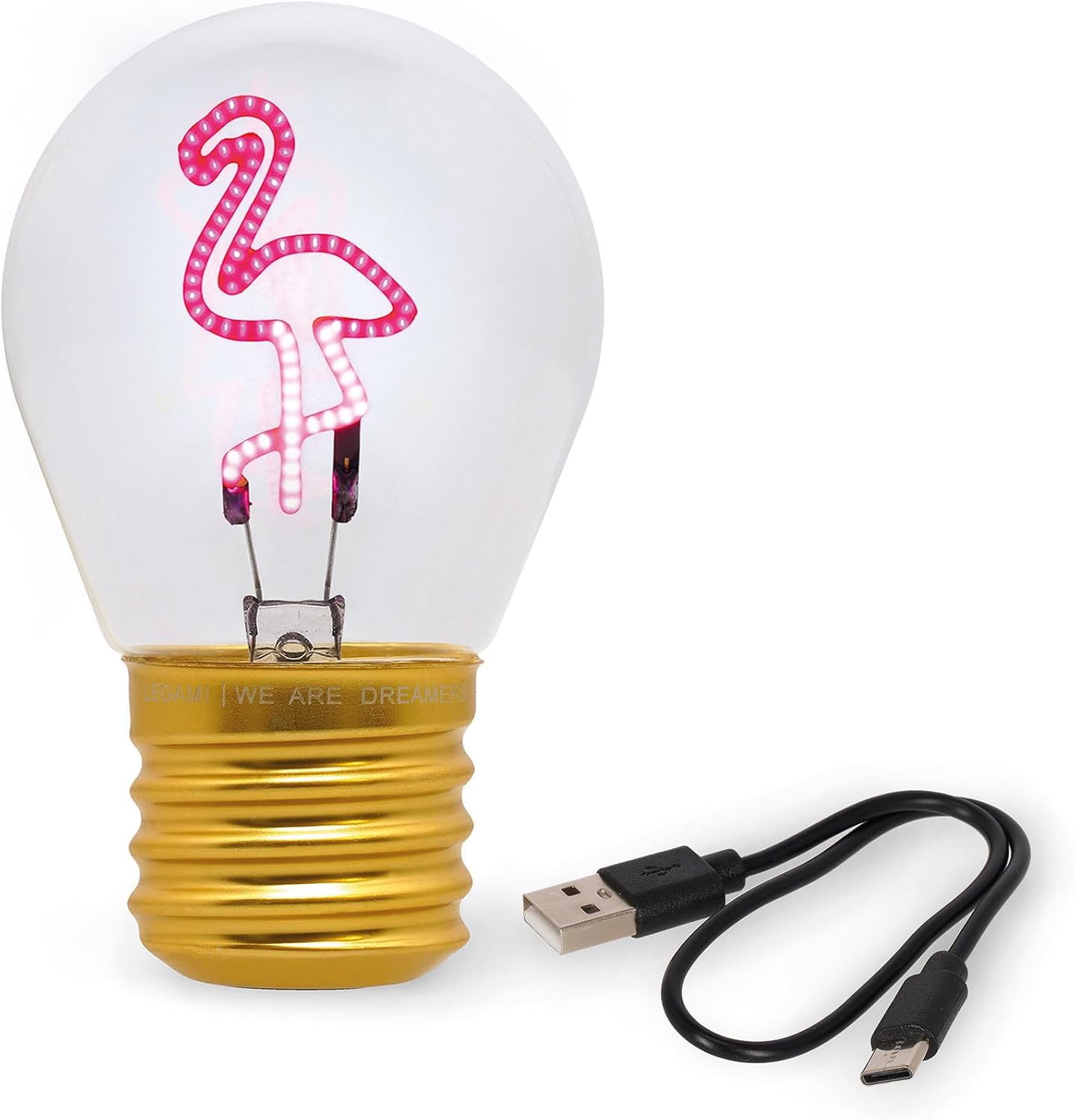 Legami - Table Lamp, USB Rechargeable, Wireless, Bulb Fiction, Flamingo Theme, 6.8 x 10.5 cm