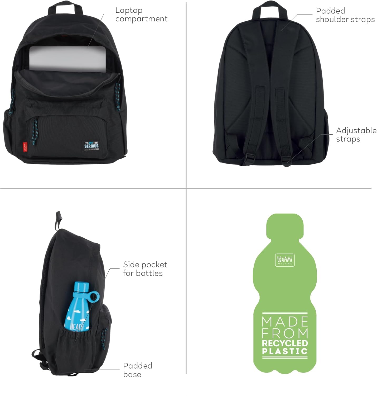Legami - Zaino Per Scuola My Backpack, Cartella Scuola Foderata e Imbottita, Chiusura a Zip, Tasca Interna per Laptop e Tablet, Utilizzabile per viaggiare 32 L, 35 x 45 x 20 cm