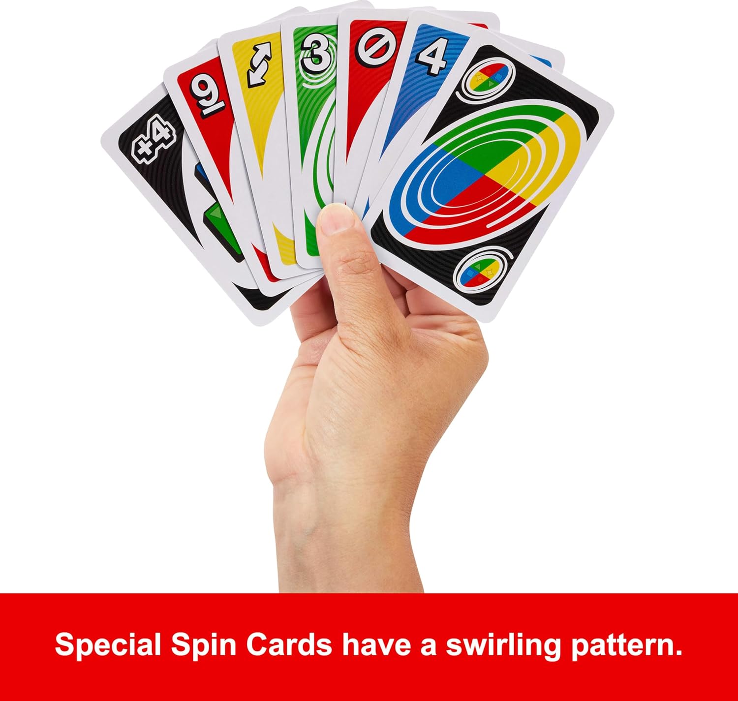 Mattel Games UNO Spin Kartenspiel für Kinder, Erwachsene und Spieleabende mit der Familie, Klassisches Spiel mit Drehscheibe, Neue Herausforderungen und Regeln, Aktivität bei schlechtem Wetter, JGR00