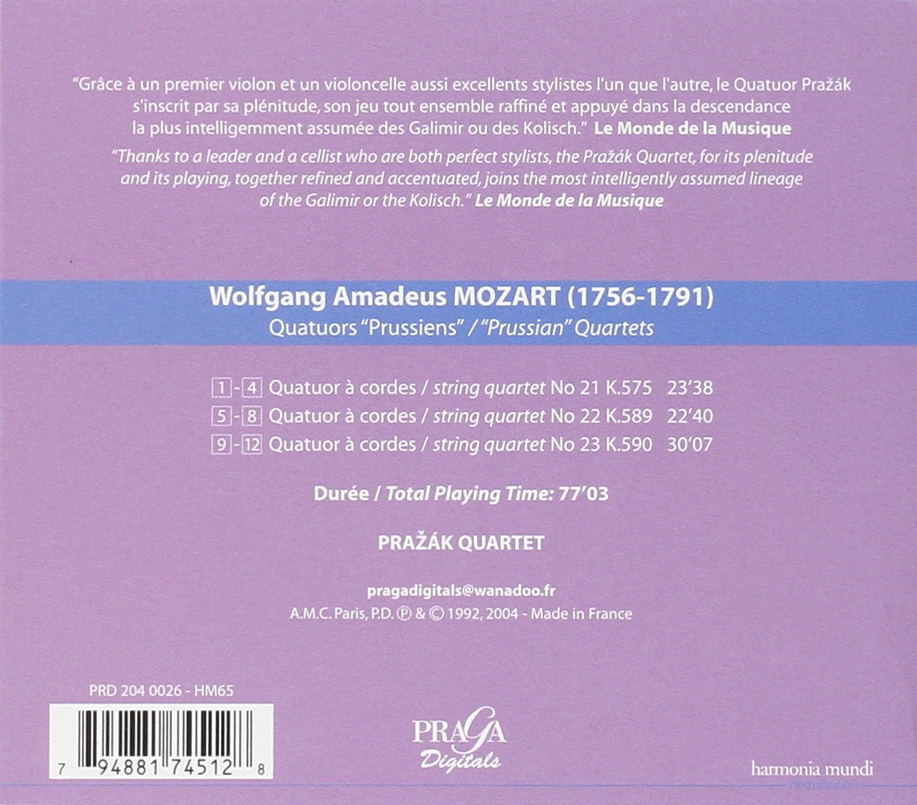 Prazak Quartet - Quatuors Prussiens