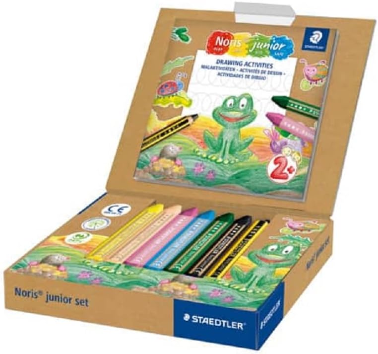 STAEDTLER 61 C1 Noris Junior Activity Set - Mixed Set for Drawing & Colouring (Pack of 7 Pieces, Including Wax Crayons & Activity Book