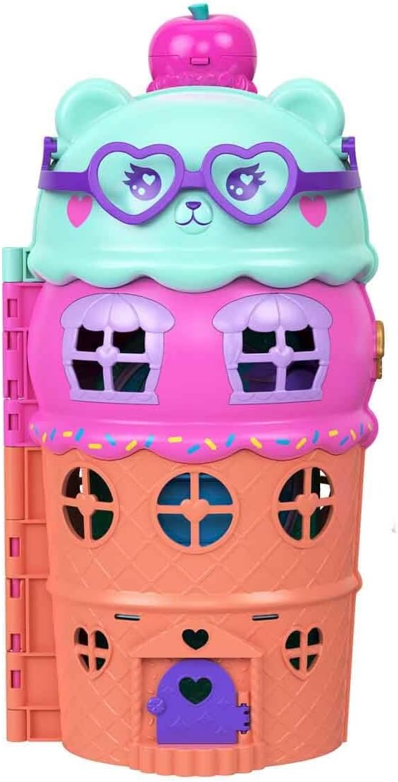 Polly Pocket Micro Dolls & Large Gelato House Playset, Ice Cream Bear Theme with 25+ Accessories Including Furniture, Food, and Pets (Amazon Exclusive