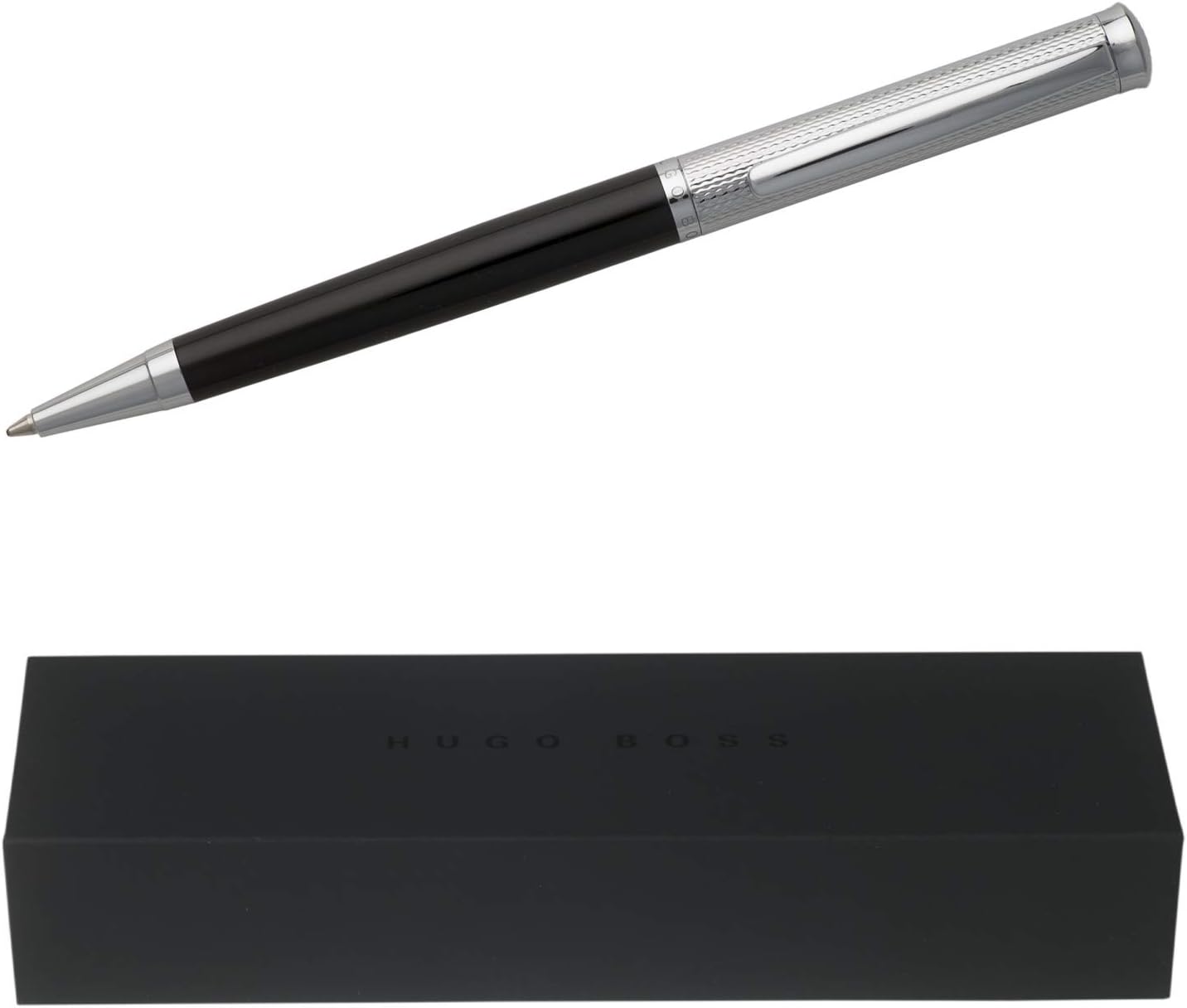 Hugo Boss HSW5804 Sophisticated Diamond Ballpoint Pen - Chrome/Black