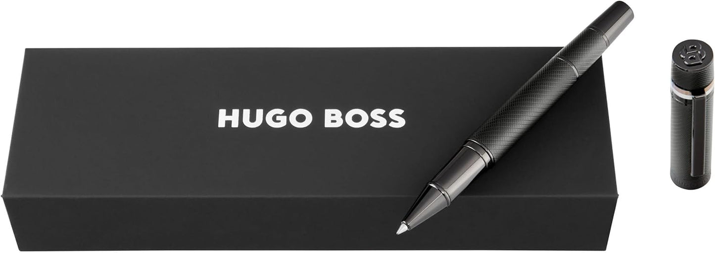 BOSS HUGO Core Iconic Black - Exclusive Brass Writing Instrument, Matte & Powder Coated in Gift Box - Elegant Design & Precise Lines (HSF521) (Rollerball)