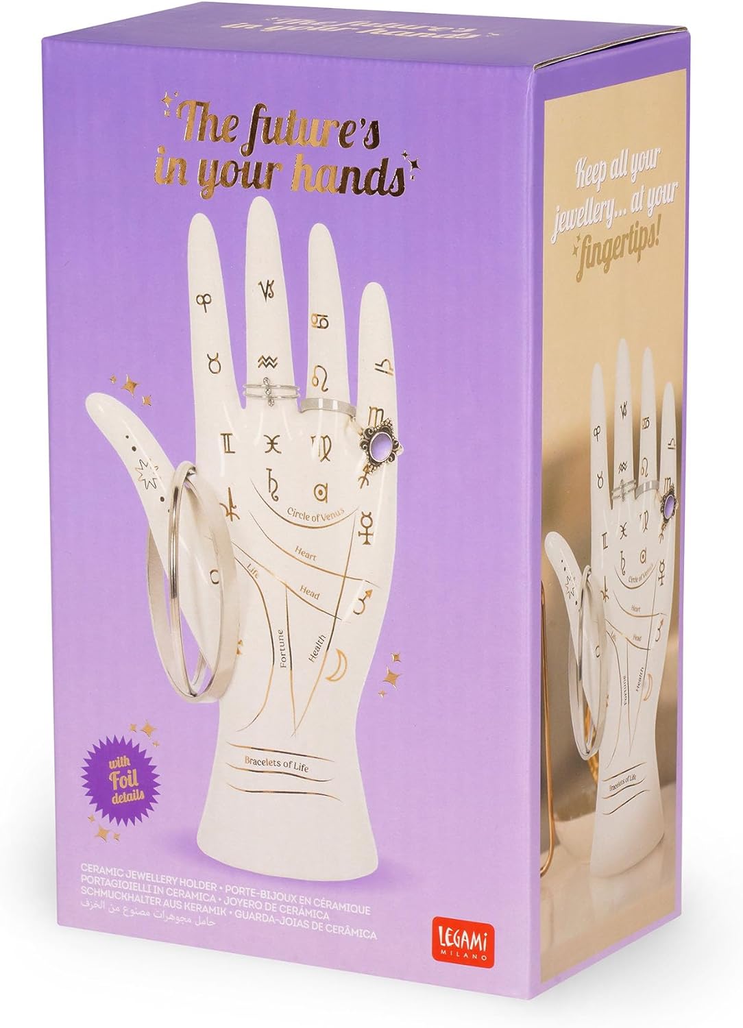 Legami - The Future's in Your Hands Ceramic Jewellery Box Jewellery Box for Rings, Bracelets and Necklaces, 10 x 19.5 x 5 cm