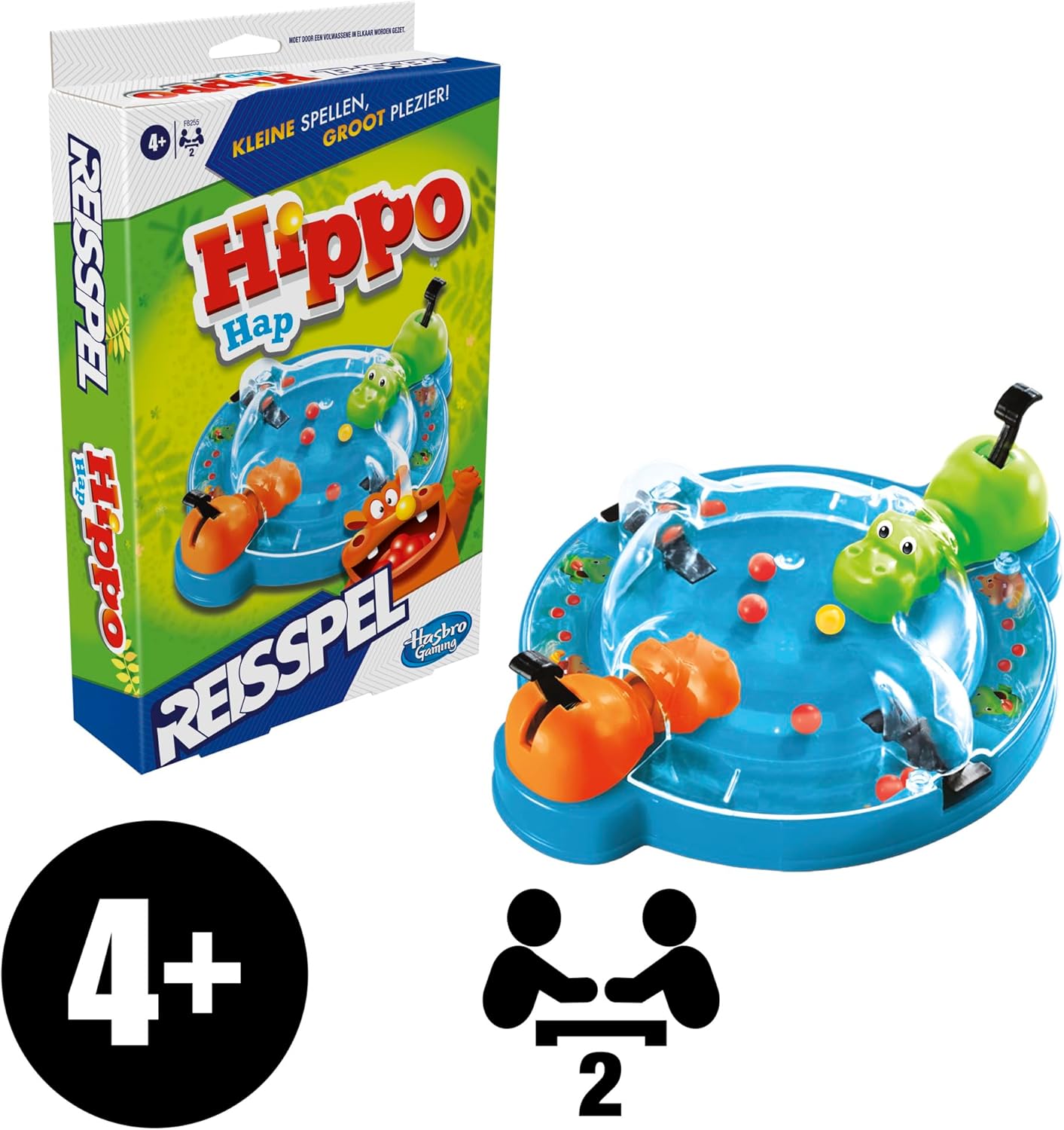 Hasbro Gaming Hippos Gluttonous Travel Game, Portable Game for 2 Players, Travel Game for Children Aged 4+ Includes 2 Hippos Gobe Balls (Dutch Version