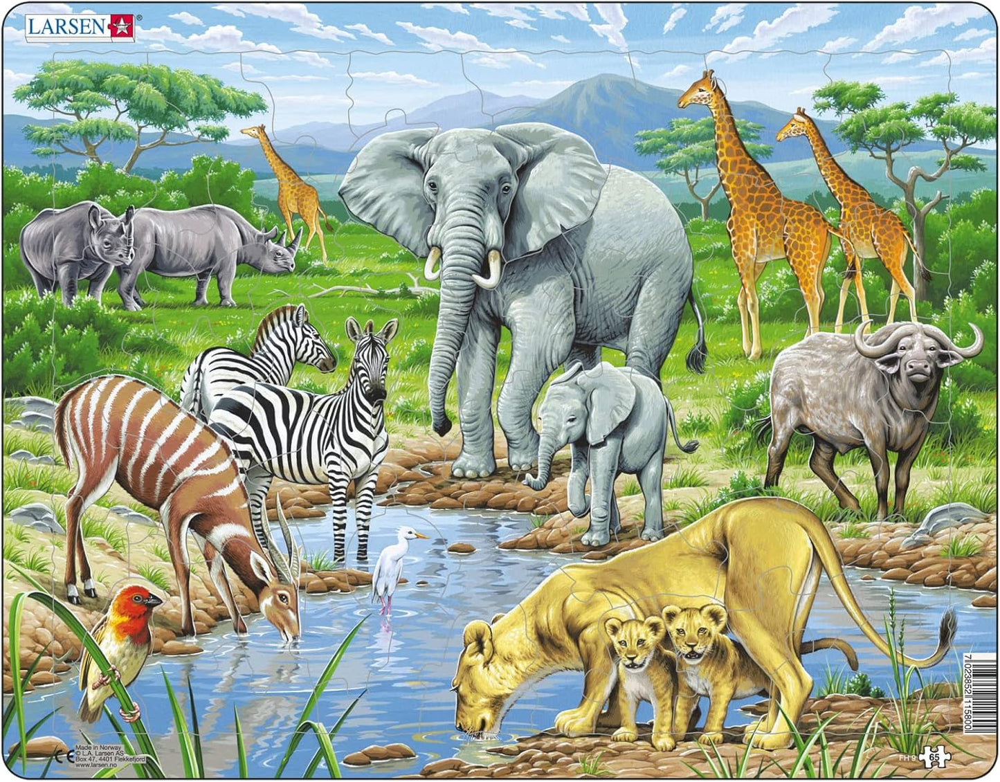 Larsen FH9 Watering Gat op de Afrikaanse Savanne, Frame puzzel met 65 stukjes