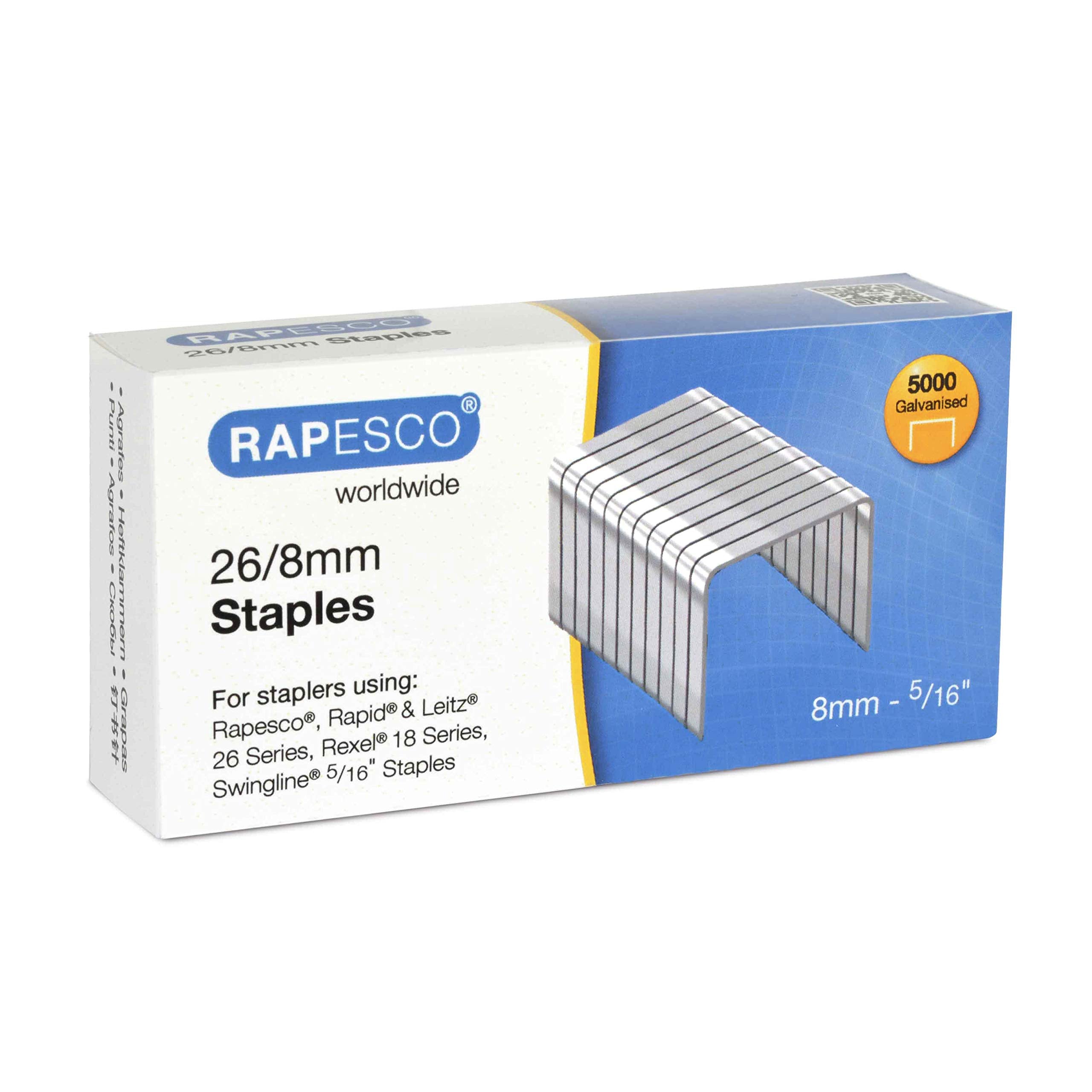Rapesco S11880Z3 26/8 mm Galvanised Staples, Box of 5000