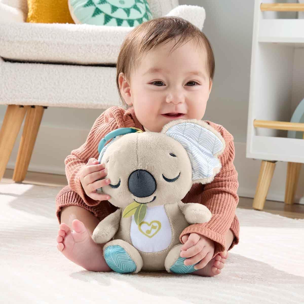 Fisher-Price Baby Toy On-the-Go Koala Soother, Plush Portable Sound Machine with White Noise & Music for Newborns Ages 0+ Months, JBD65