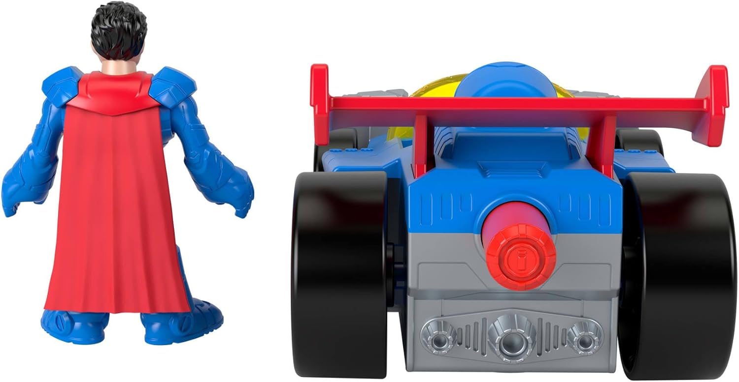 Fisher-Price Imaginext DC Super Friends Metal Force Supermobile Toy Car, 3-inch Superman Action Figure & Accessories Set, Includes Launcher & 2 Discs, JFJ69