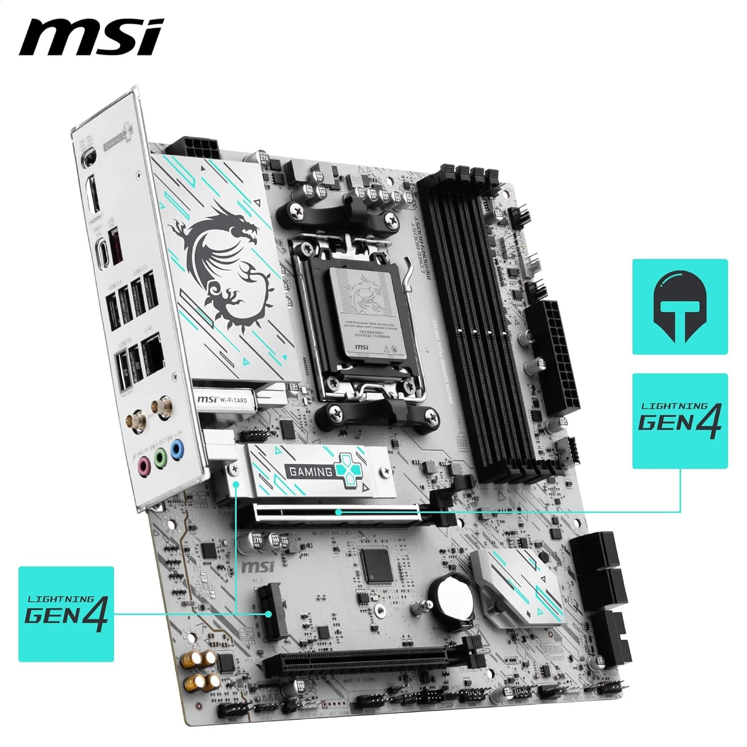MSI B840M GAMING PLUS WIFI6E Motherboard, mATX - Supports AMD Ryzen 9000/8000 / 7000 Processors, AM5 - DDR5 Memory Boost 8000+ MT/s (OC), PCIe 4.0 x16, M.2 Gen4, Wi-Fi 6E, 2.5G LAN