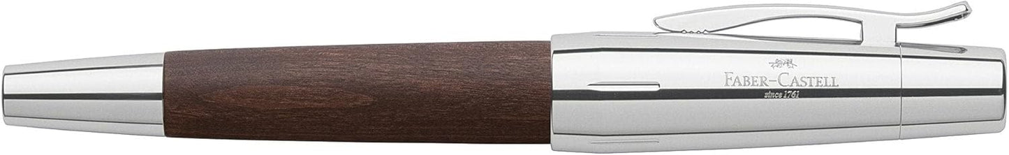 Faber-Castell E-Motion Chrome Wood Fountain Pen - Dark Brown Medium