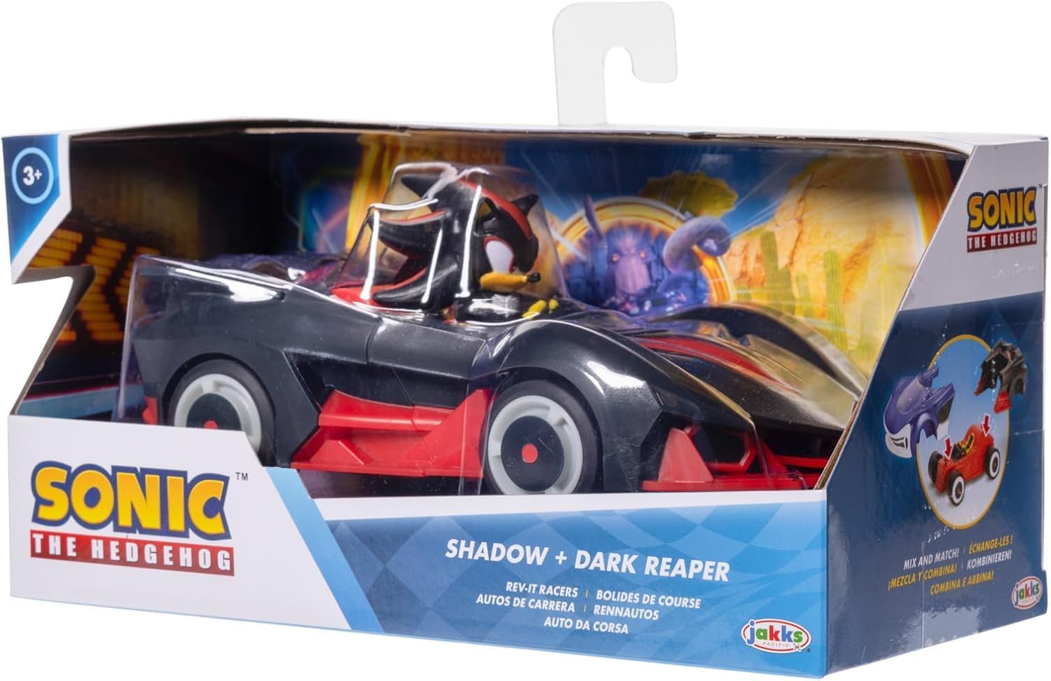 Shadow and Dark Reaper Rev-It Racer Toy Vehicle, Officially Licensed by Jakks Pacific, Rev Up And Watch Him Go! Moving Wheels, Customisable Car Options, Includes 2.5" Action Figure