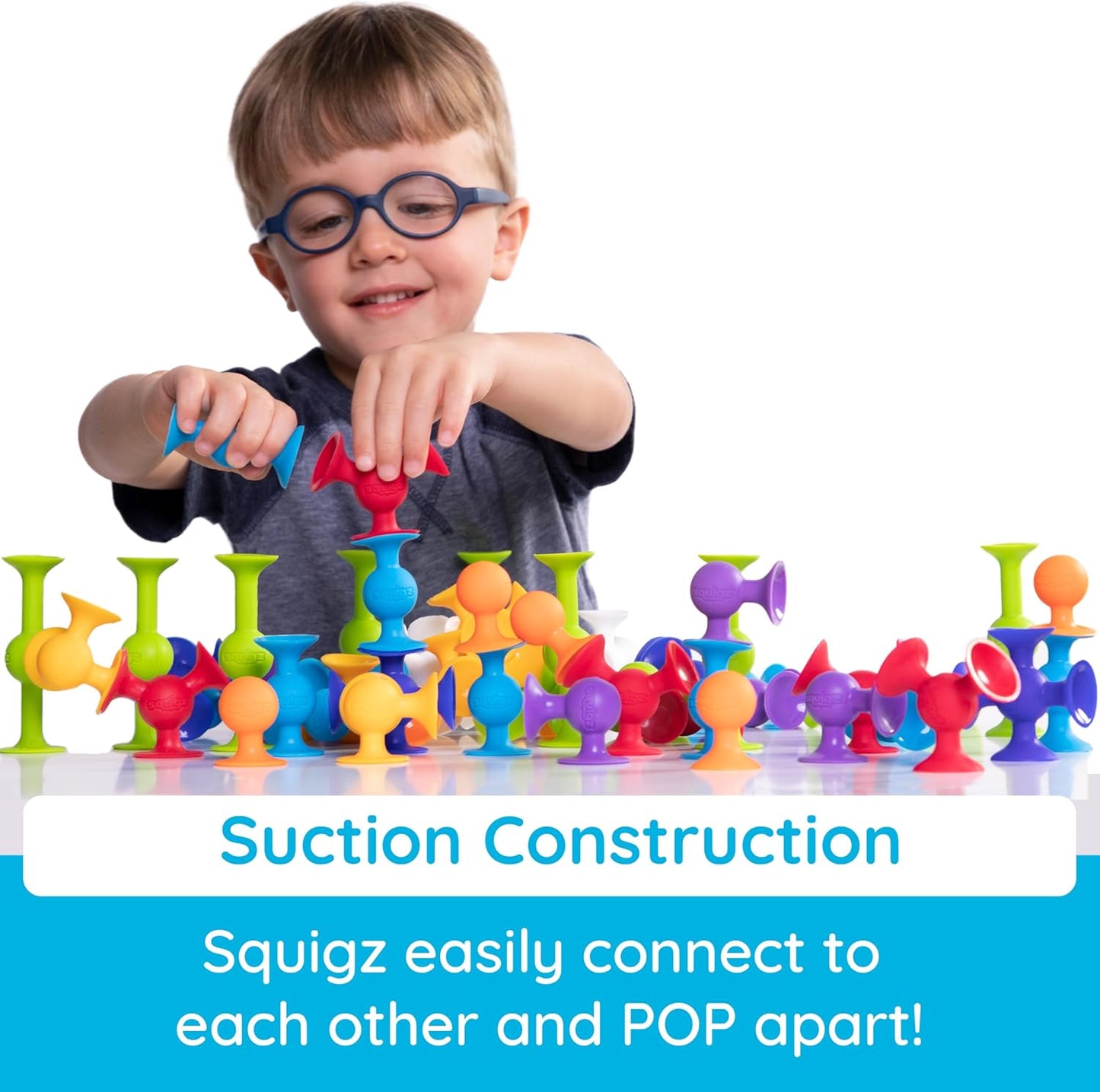 Fat Brain Squigz Starter 22 Piece Set, Kids Preschool Toy, Suction Toy Set, Sorting and Stacking Toy, Toy Building Sets, Preschool Bath Toys, Innovative Toy for Kids aged 3 Years and Older
