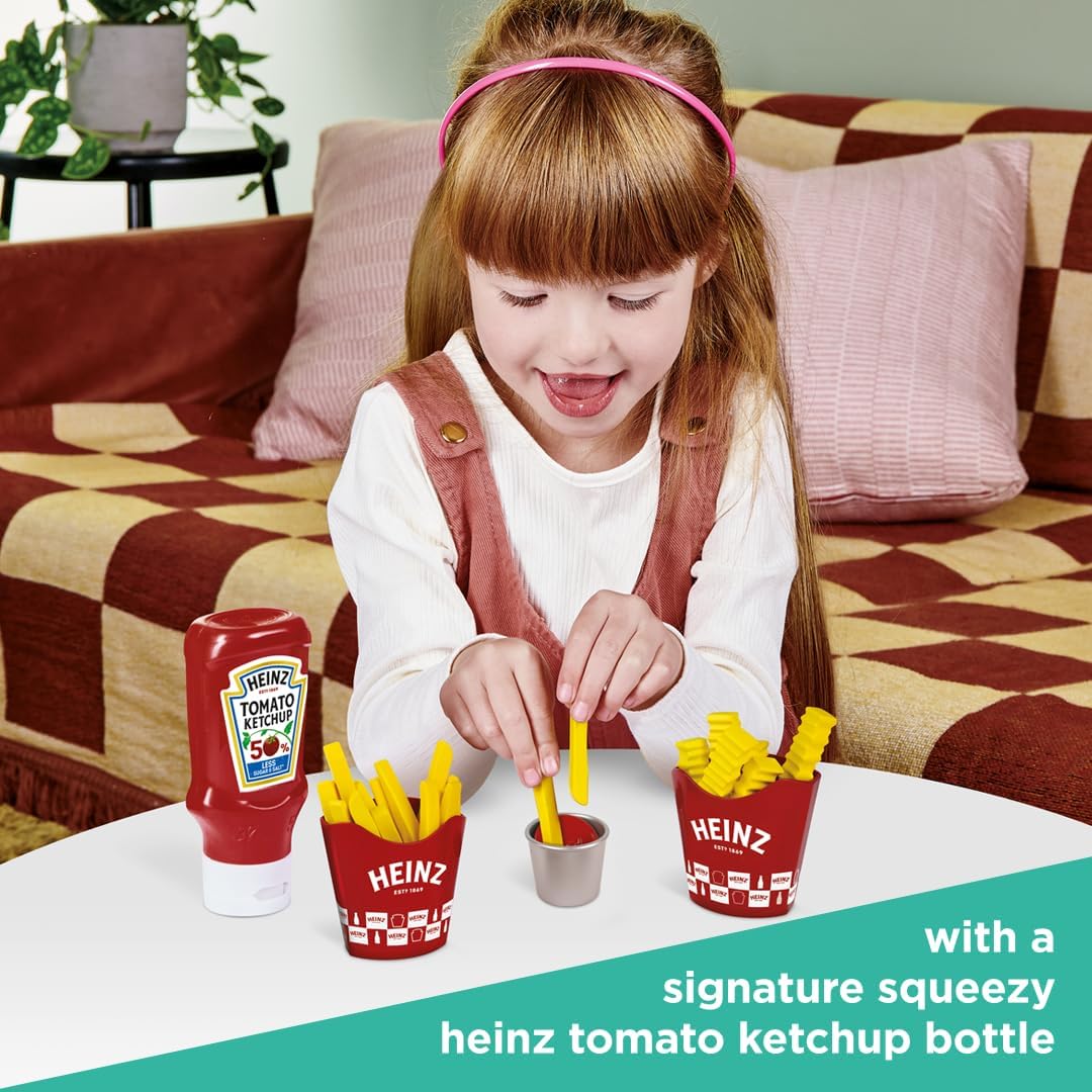 Casdon Heinz Chip & Dip Snack Set For Kids | Includes Ketchup, Salt Shaker, 2 Chip Holders, Fries, Crinkle Cut Chips, And Ketchup Flip & Dip Pot — Perfect For Pretend Play Aged 2+.