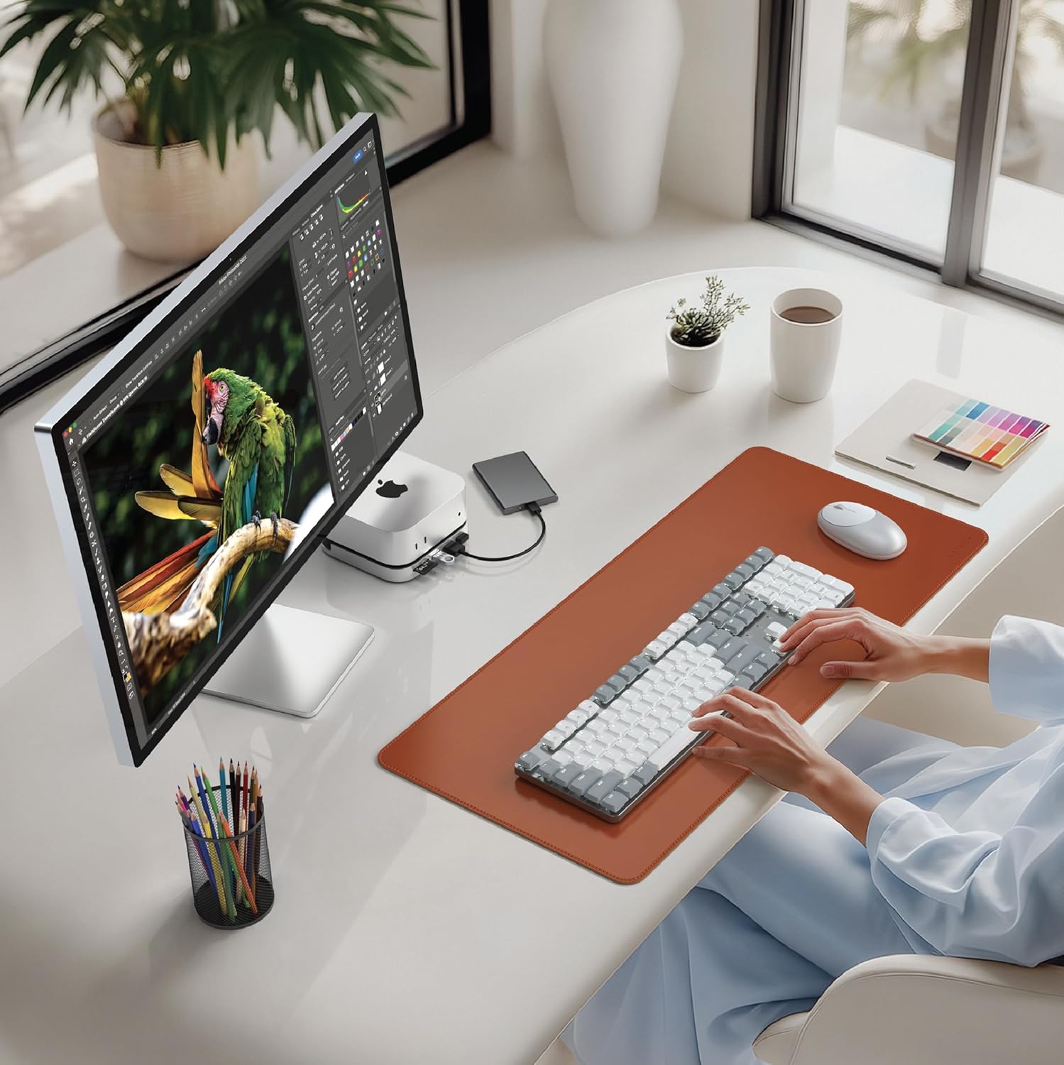 SATECHI Mac Mini M4 Hub & Stand with NVMe SSD Enclosure, Dock with 2 USB-A 10Gbps, USB-A Data Port, SD Card Reader for Mac Mini M4, M4 Pro - Silver