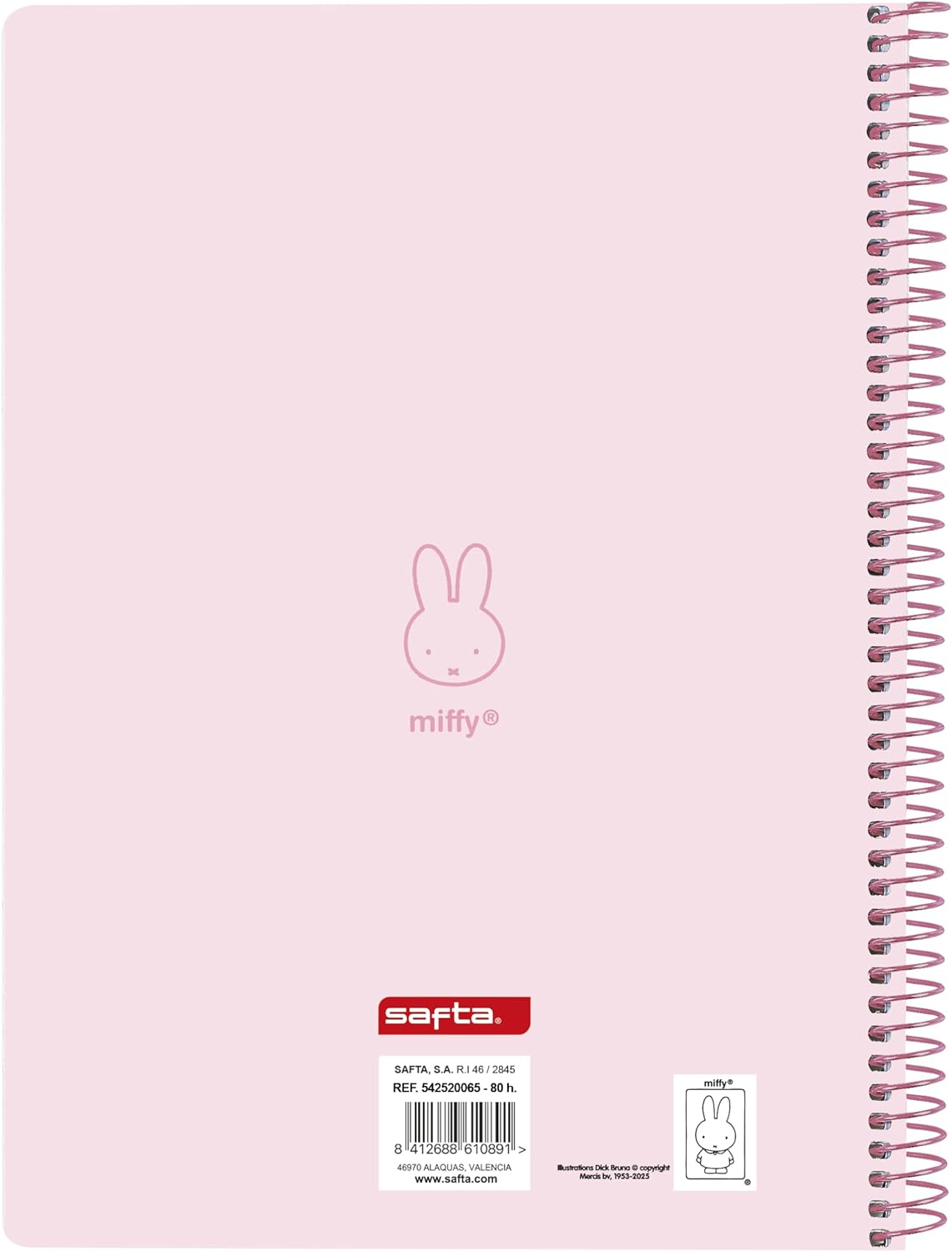 Safta MIFFY FLORES – Notebook, Quarter Notebook, 80 Sheets, Hard Covers, 1Design, Ideal for Children of Different Ages, Comfortable and Versatile, Quality and Resistance, 15.5 x 22 cm, Pink Stick, M