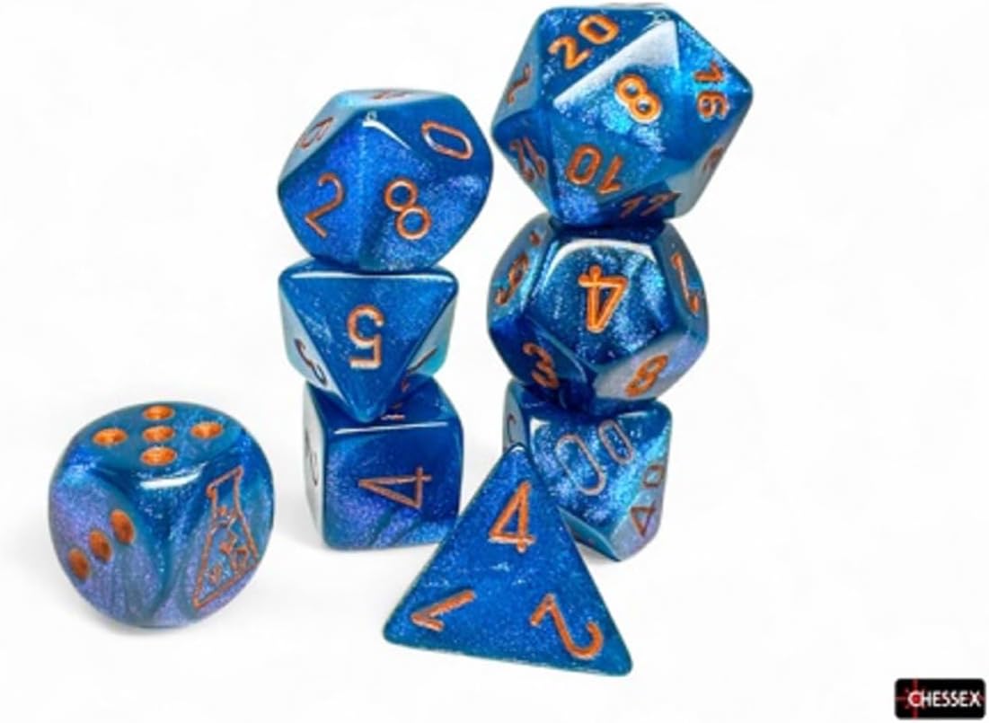Chessex: Lab Dice: Borealis Midnight/Copper Polyhedral 7-Dice Set