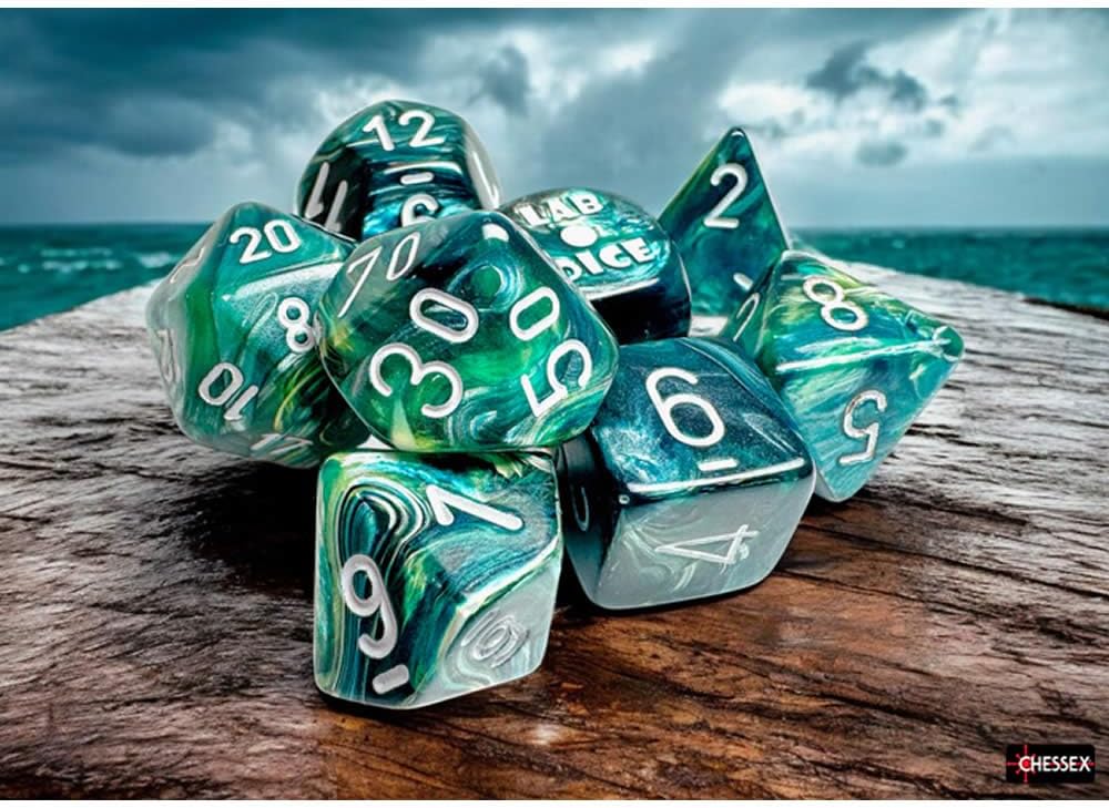 Chessex - Lab Dice 9 - Lustrous Polyhedral 7 Dice Set - Neptune/Grey