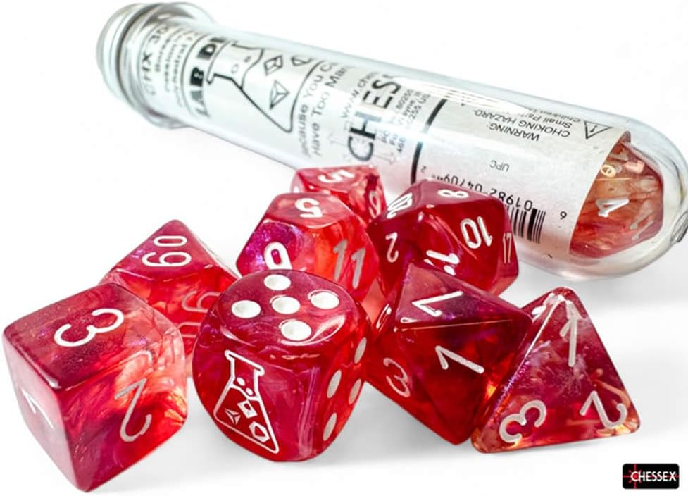 Chessex - Lab Dice 9 - Borealis Polyhedral 7 Dice Set - Luminary Passion/White