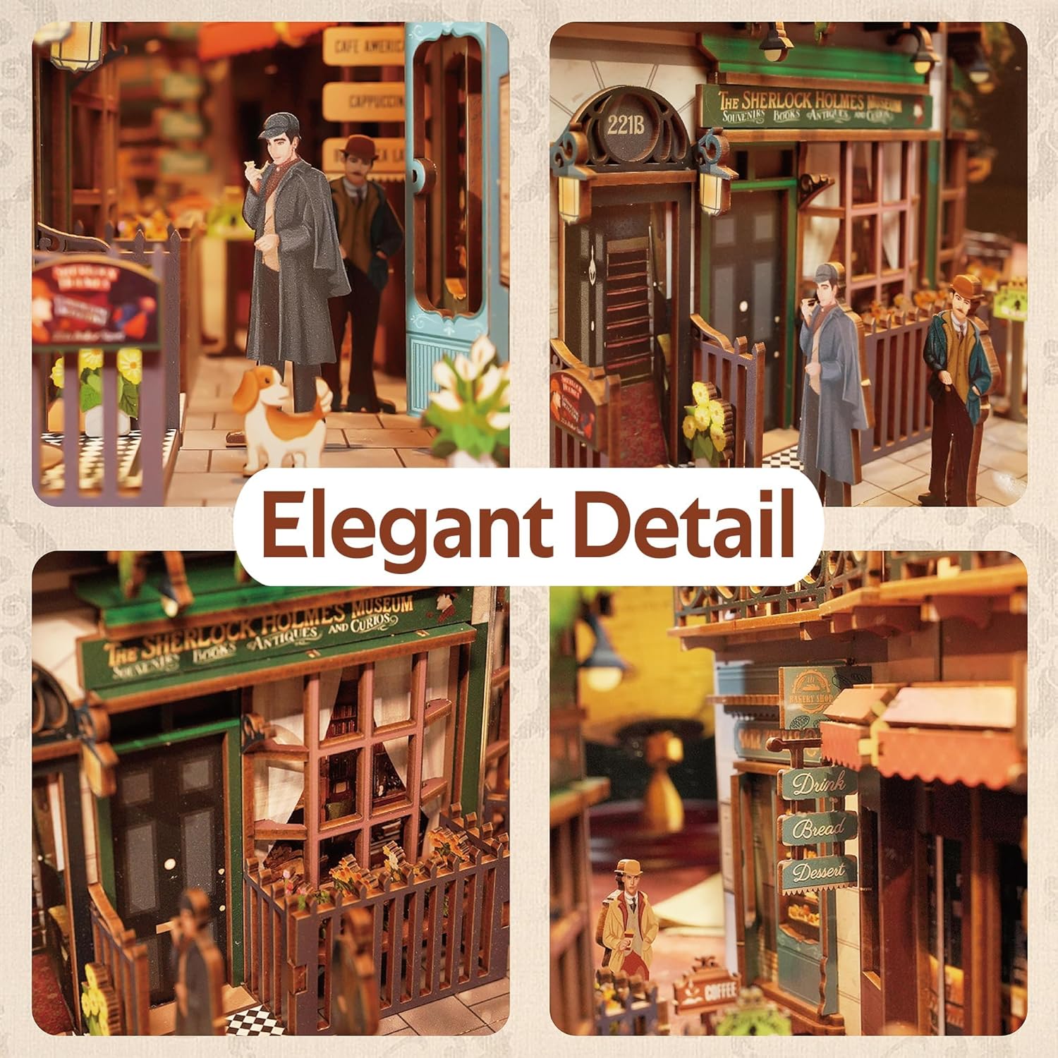 Tonecheer DIY Book Nook Kit Wooden Model Kit 3D Puzzle for Adults to Build Miniature House Kit Dollhouses Miniature House Kit Craft Kit with Light Christmas Birthday Gifts(Baker Street