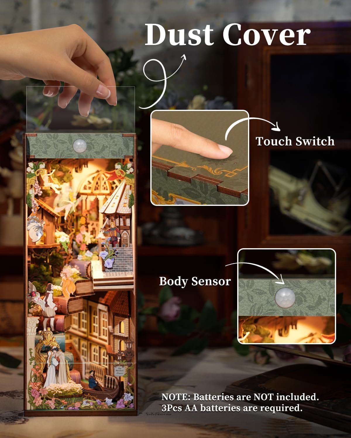 Tonecheer x British Library DIY Book Nook Kit, Shakespeare 3D Wooden Puzzle for Adults, Miniature House Kit Booknook Bookshelf Insert Decor with LED Lights Craft Gifts (Shakespeare's Verse